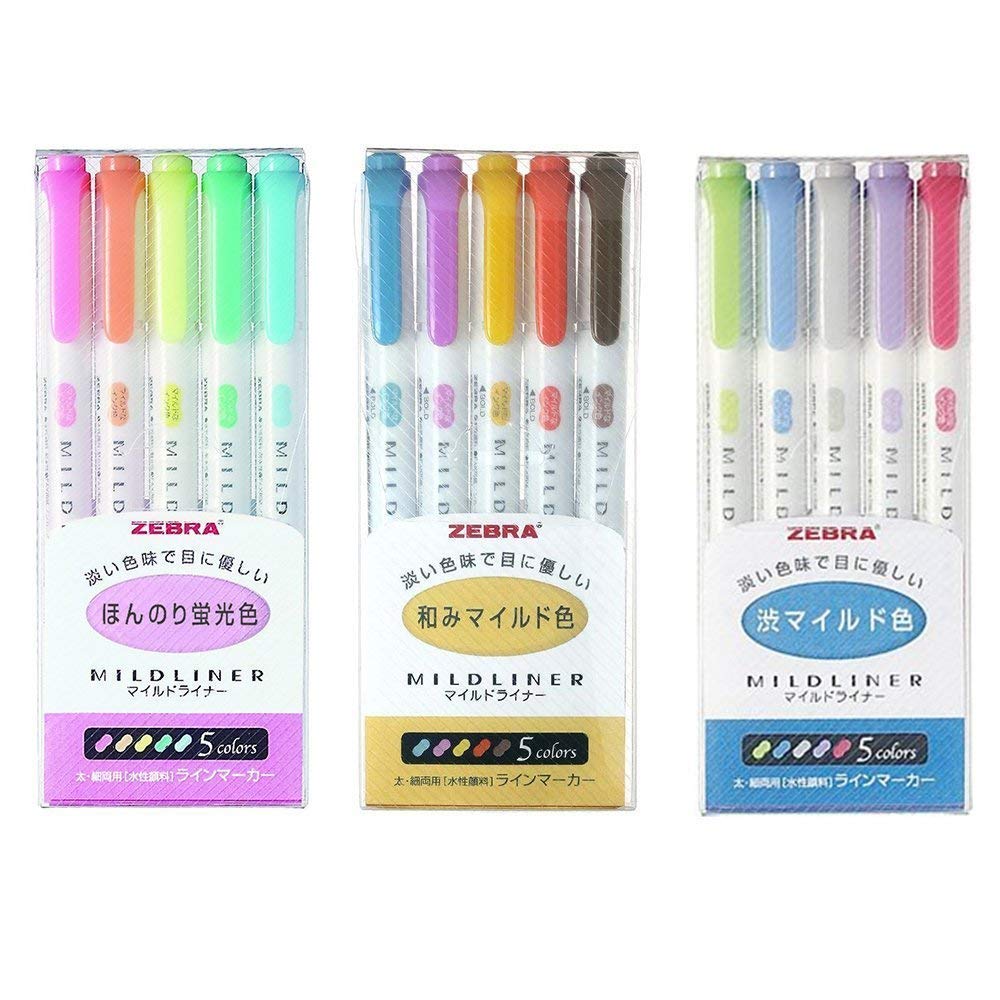 Zebra Mildliner Double-Sided Highlighter 15 Color Set, Fine / Bold, Mild & Fluorescent Color, Deep