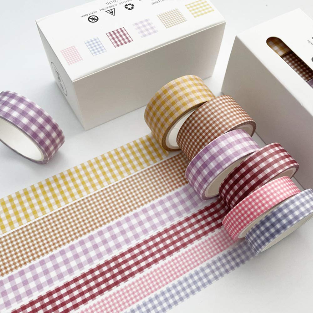 YUBBAEX 6 Rolls Plaid Washi Tape Set Basic Grid Masking Decorative Tapes for Arts, DIY Crafts