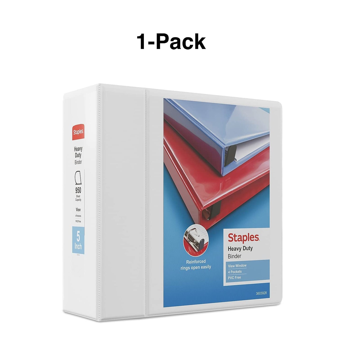 Staples Heavy-Duty 5-Inch D-Ring View Binder, White, 1,000 Sheets
