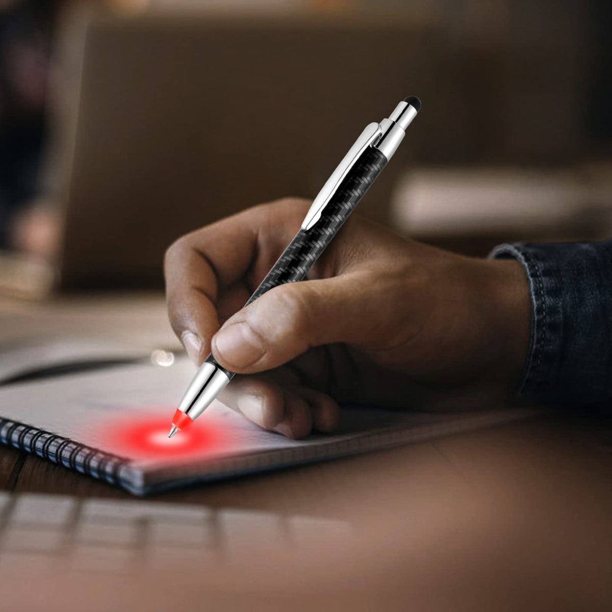 Lighted Tip Pen with Stylus 3-in-1 - LED Penlight Light Up Pen Light Ballpoint Pen with Light for