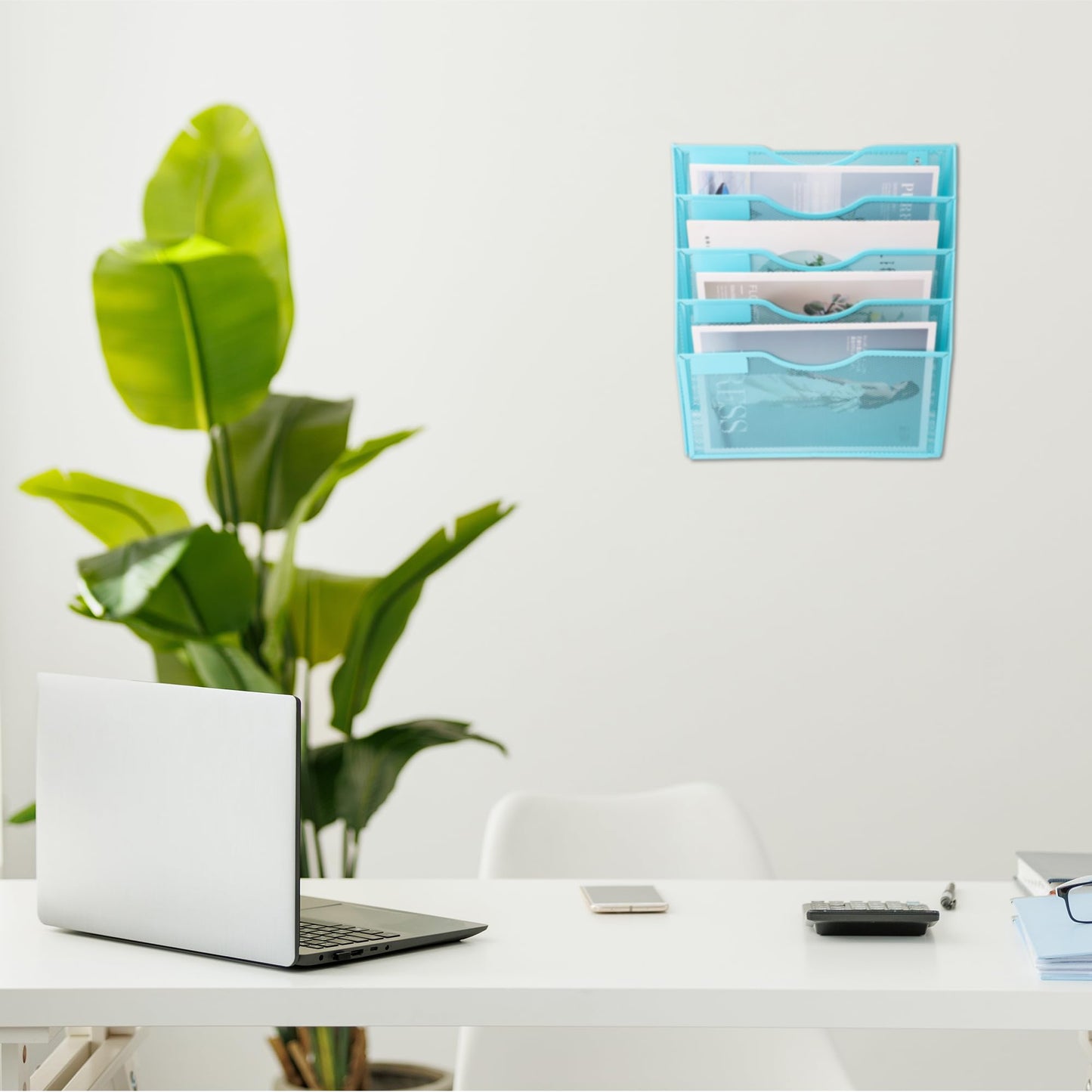 EASEPRES 5 Pocket Mesh Hanging Wall File Organizer, Wall Mounted Mail Paper Document Folder Holder
