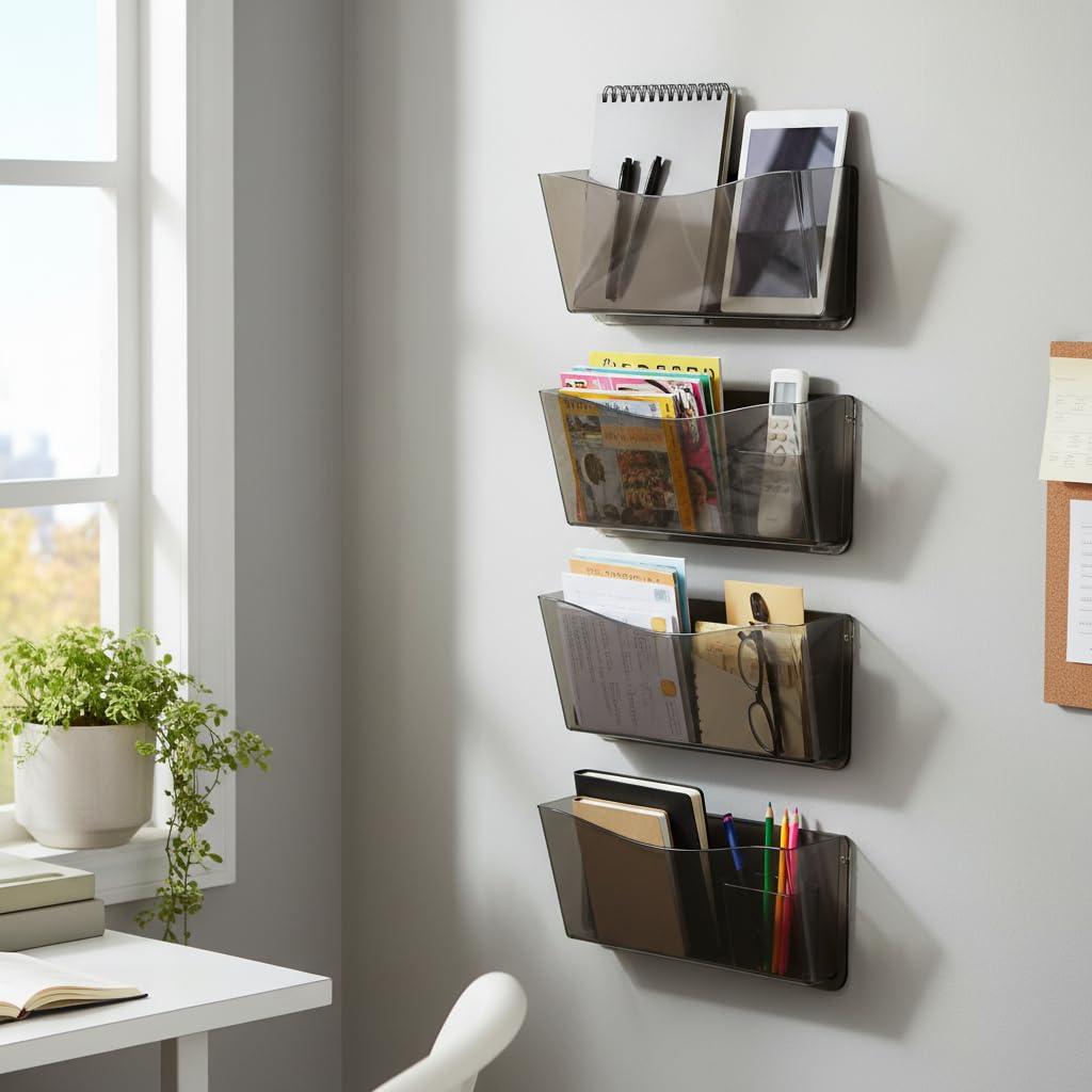 Azar Displays 250025-SMK Clear Plastic Wall Mount File Holder with Hanging Hardware, Smoke Colored