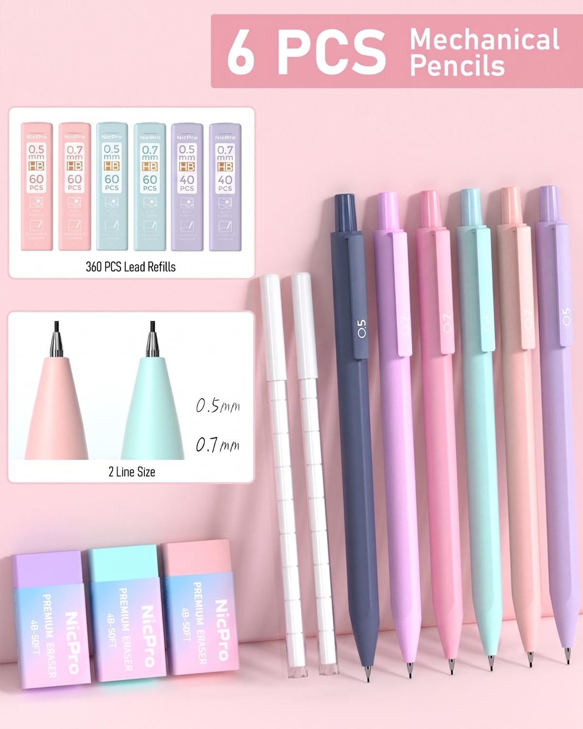 Nicpro School Supplies with Pen Case Pink, 52 PCS Stationery Set for Girls