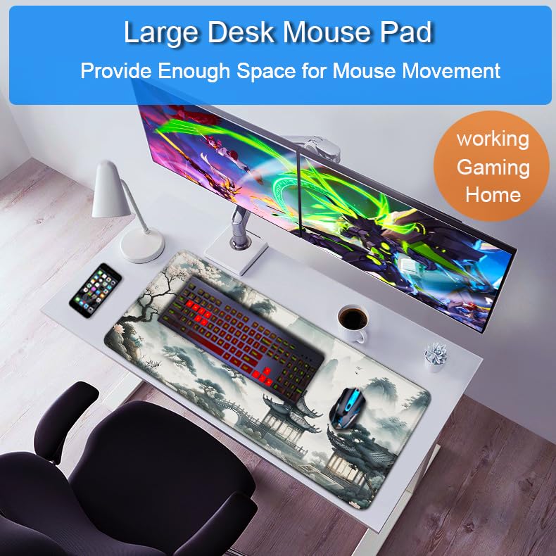 Large Gaming Mouse Pad, 31.5x15.7 inch Large Extended Computer Keyboard Mouse Mat, Water Resist