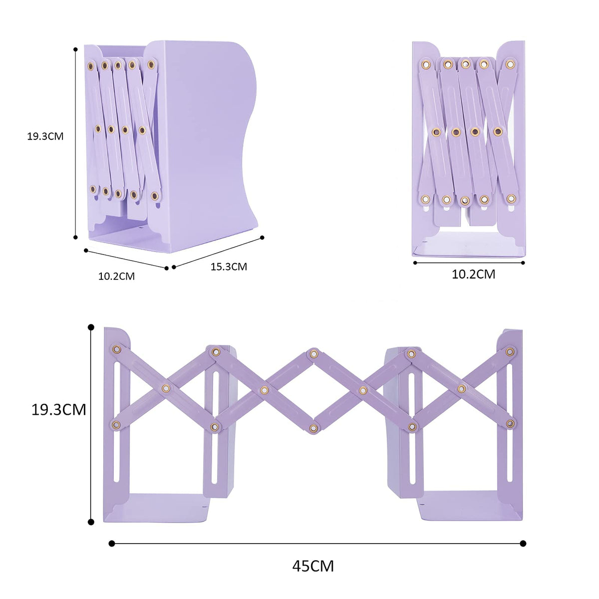 Aobopar Adjustable Metal Book Ends for Shelves Purple