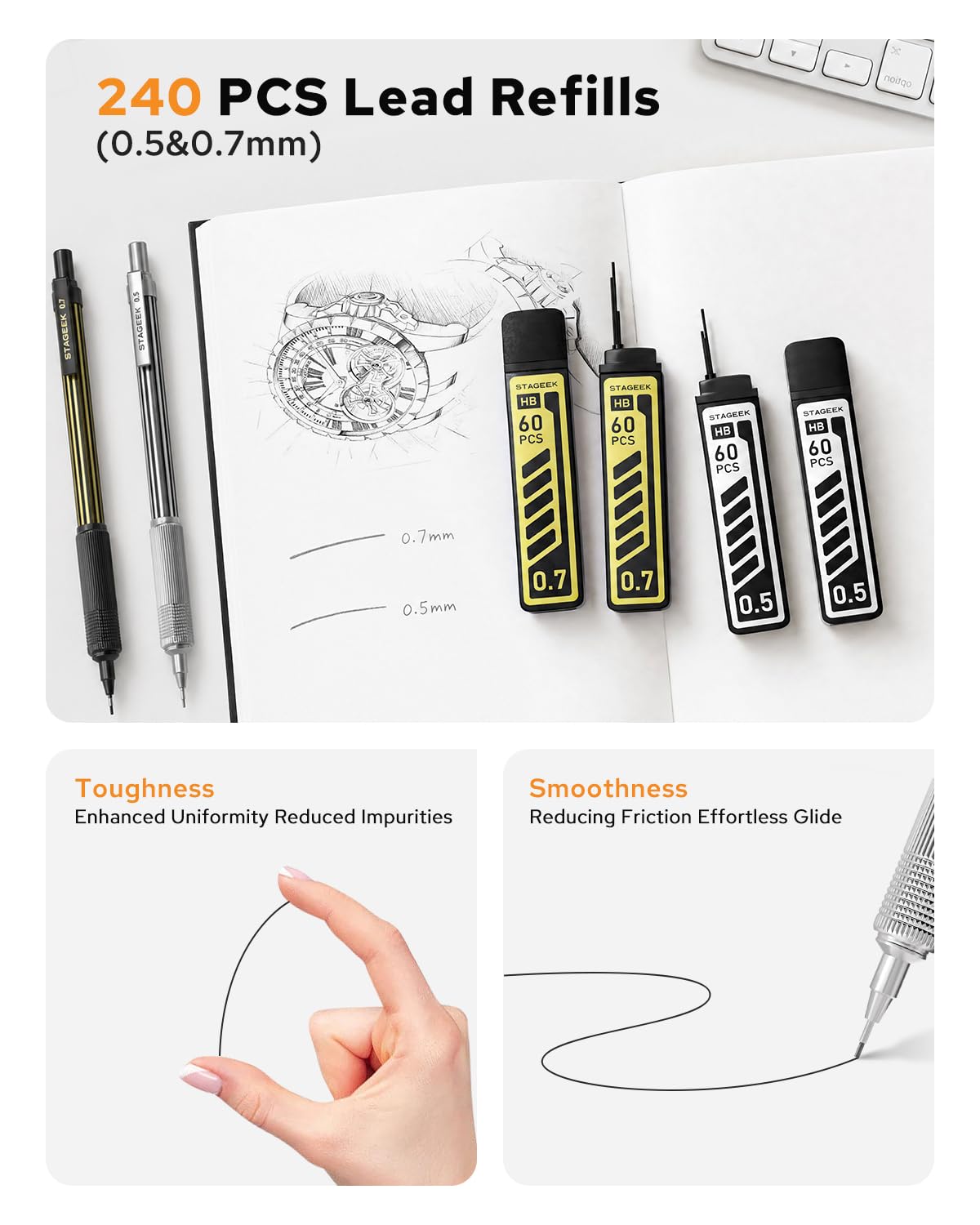 STAGEEK Metal Mechanical Pencil Set, 0.5 & 0.7mm Drafting Pencil Gift Set