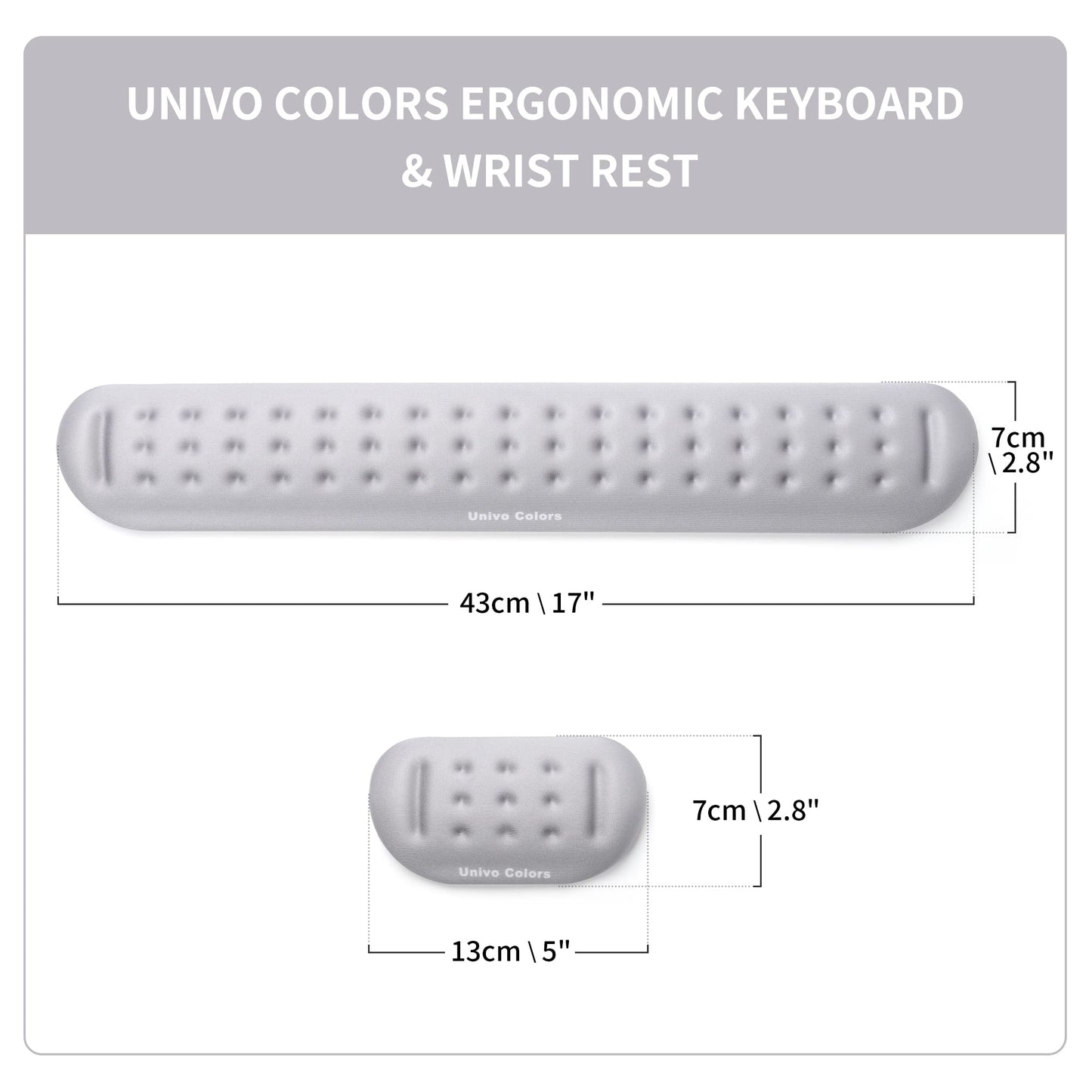 UnivoColors Gray Keyboard Wrist Support and Mouse Wrist Rest Set, Made of Memory Foam Soft Gel