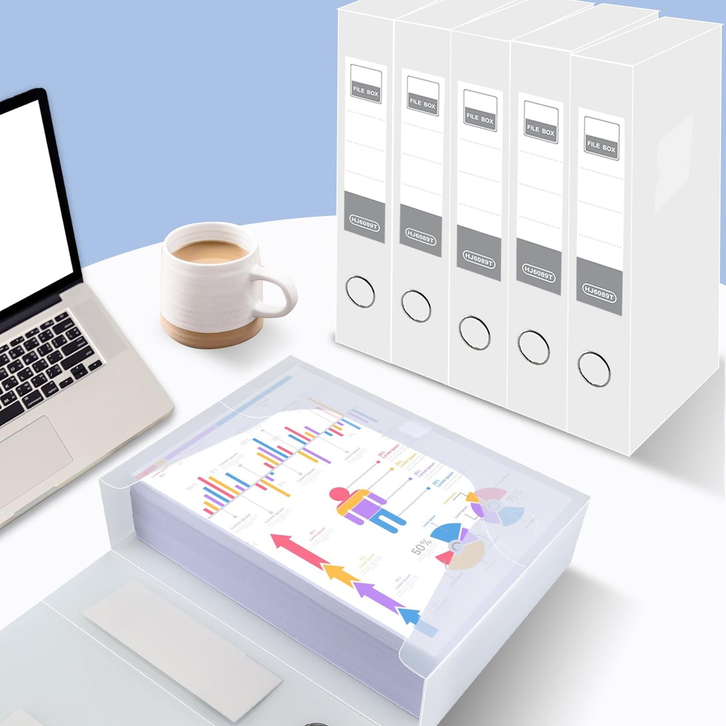 HUA JIE 6 Pack A4 Storage File Boxes Plastic Archives Cases,Transparent