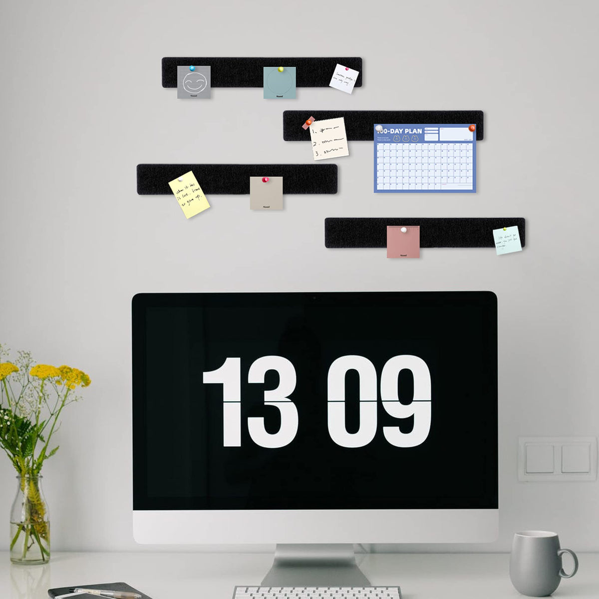 GoTiling Cork Board for Walls - 8 Pack Felt Pin Board Bar Strips - Self-Adhesive Lightweight