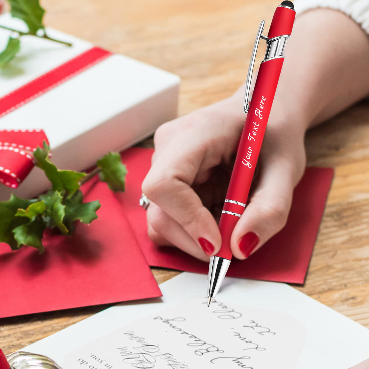 Hapelf Up to 500 Bulk Personalized Pens Custom Engraved Ballpoint Pen with Stylus Tip Retractable