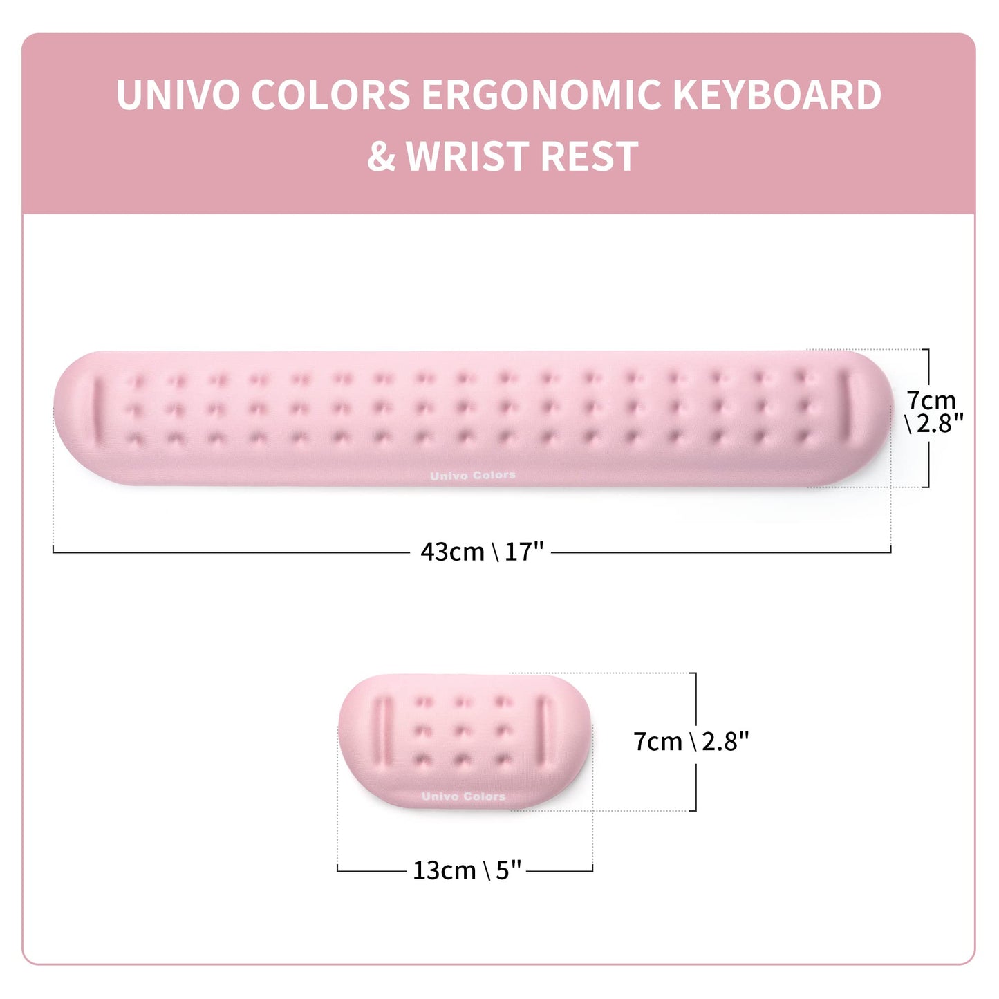 UnivoColors Pink Keyboard Wrist Support and Mouse Wrist Rest Set, Made of Memory Foam Soft Gel