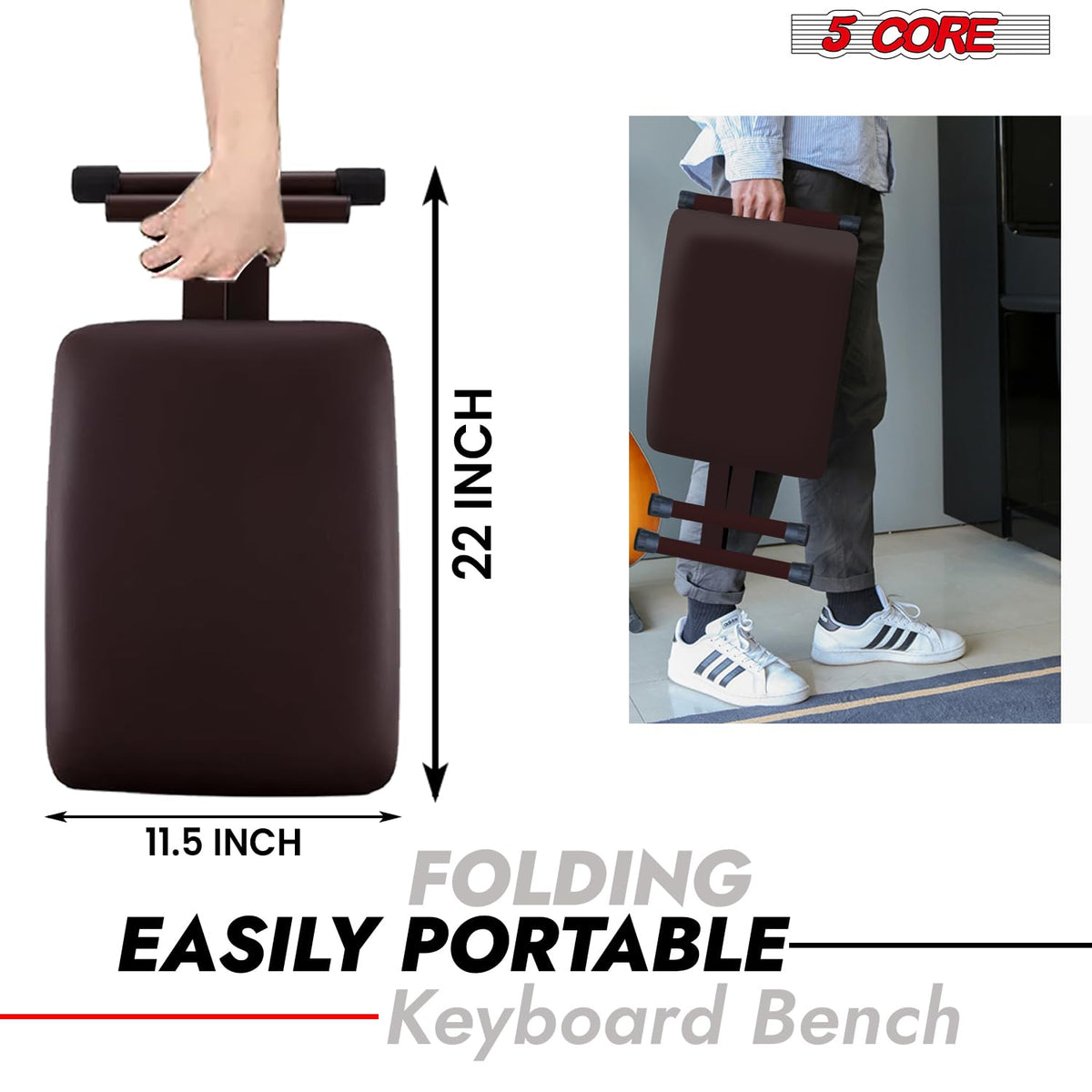 5 CORE Keyboard Bench X Style Padded Cushion Height Adjustable Piano Stool Seat Portable Keyboard