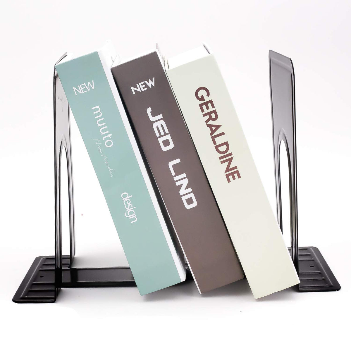 8 Pairs 16 Pieces 8.3 x 5.1 x 6.5 Inch Metal Bookends, KINJOEK Heavy Duty Book Support with Anti