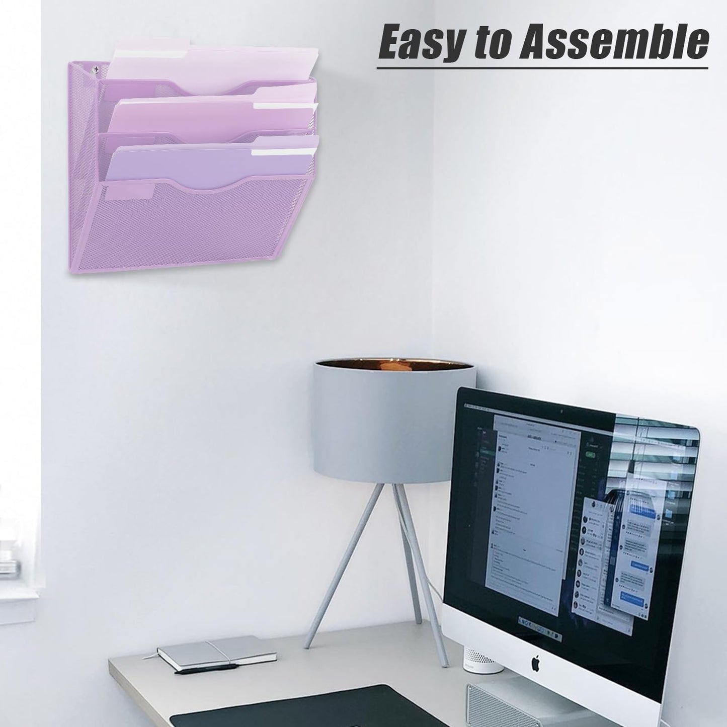 EASEPRES 3 Pocket Mesh Hanging Wall File Organizer, Wall Mounted Mail Paper Document Folder Holder