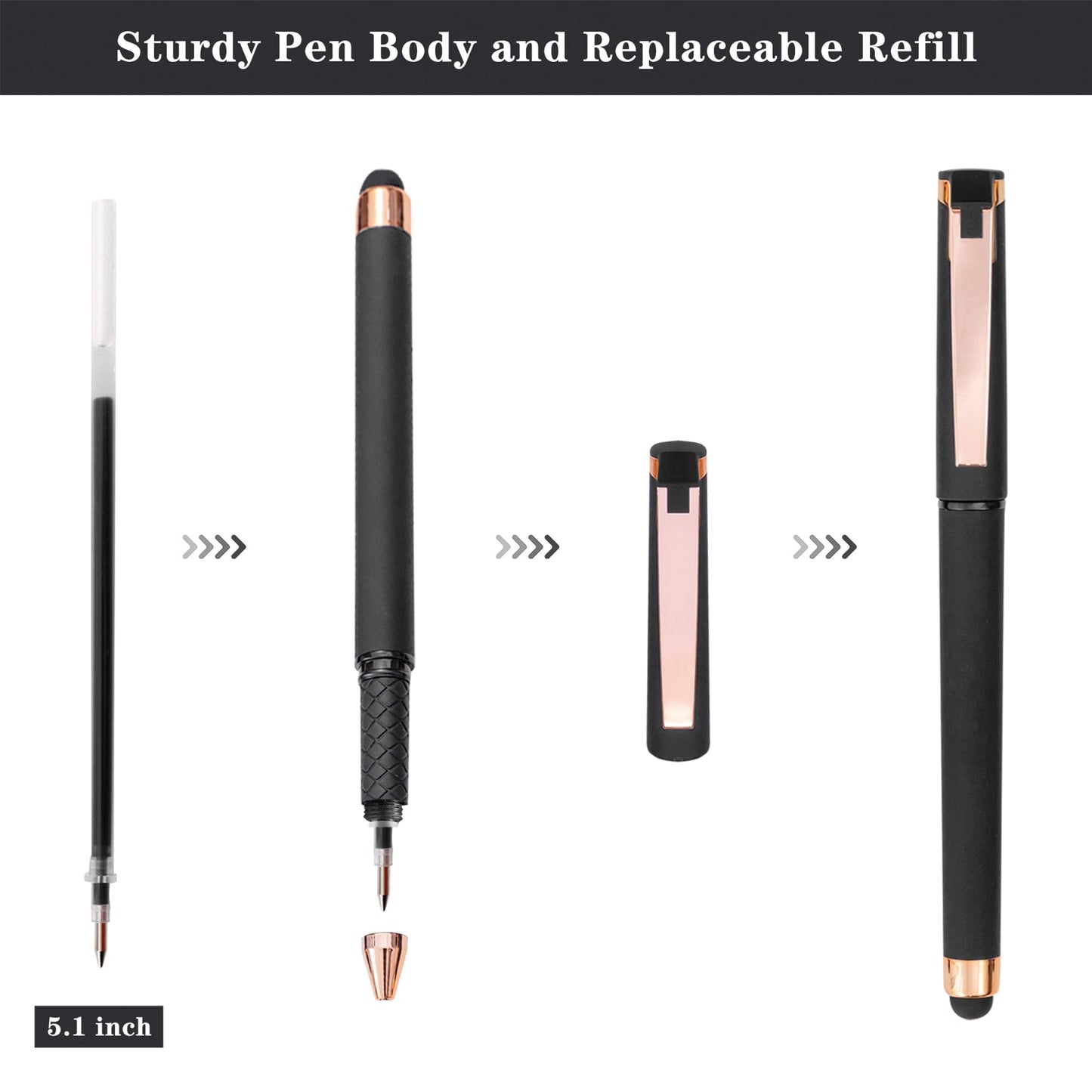 Linbsunne Black Gel Pens 0.7mm Medium Point Pen 2-in-1 Stylus