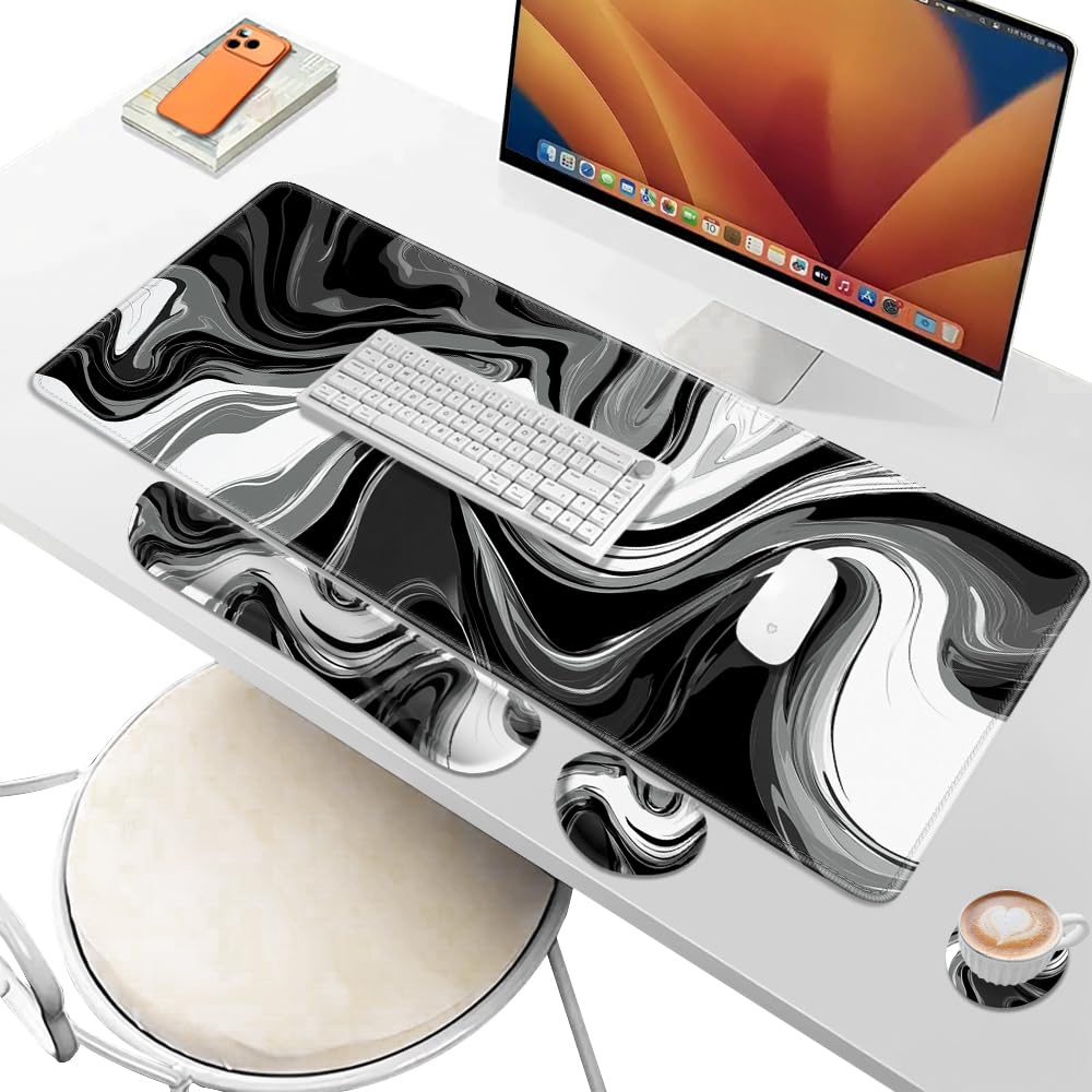 Desk Pad and Keyboard Wrist Rest, Large Mouse Pad + Keyboard Pad+Mouse Wrist Support, Non-Slip Desk