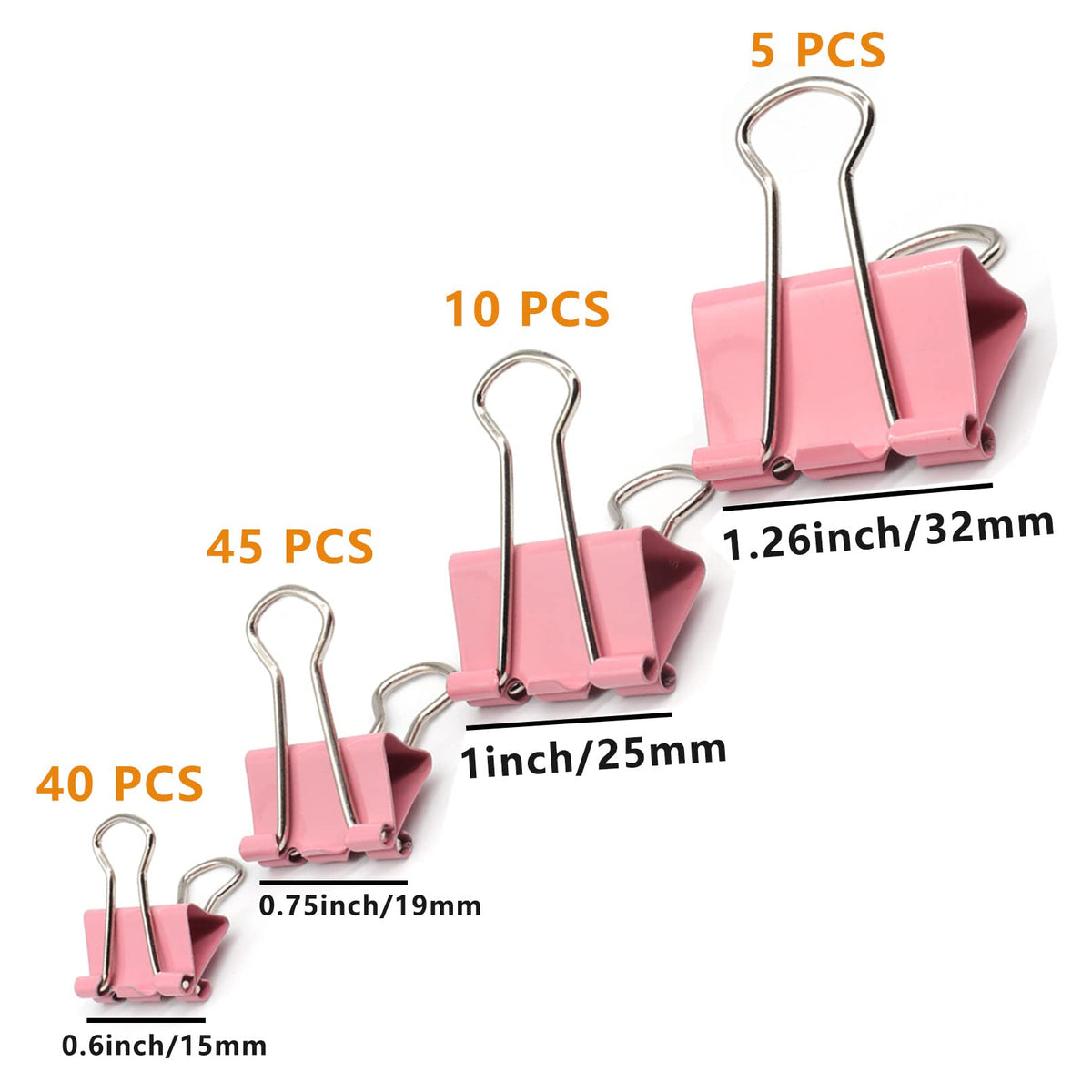 Binder Clip Paper Clamps, Assorted Sizes (Mini, Small, Medium, Large), 100 Pcs Clips for Office