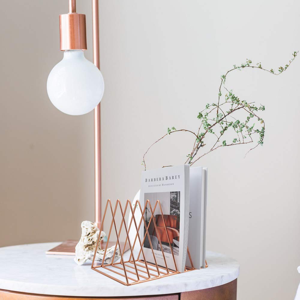 EASEPRES Rose Gold Magazine Holder, Desktop File Sorter Organizer Triangle 9 Slot Newspaper Record