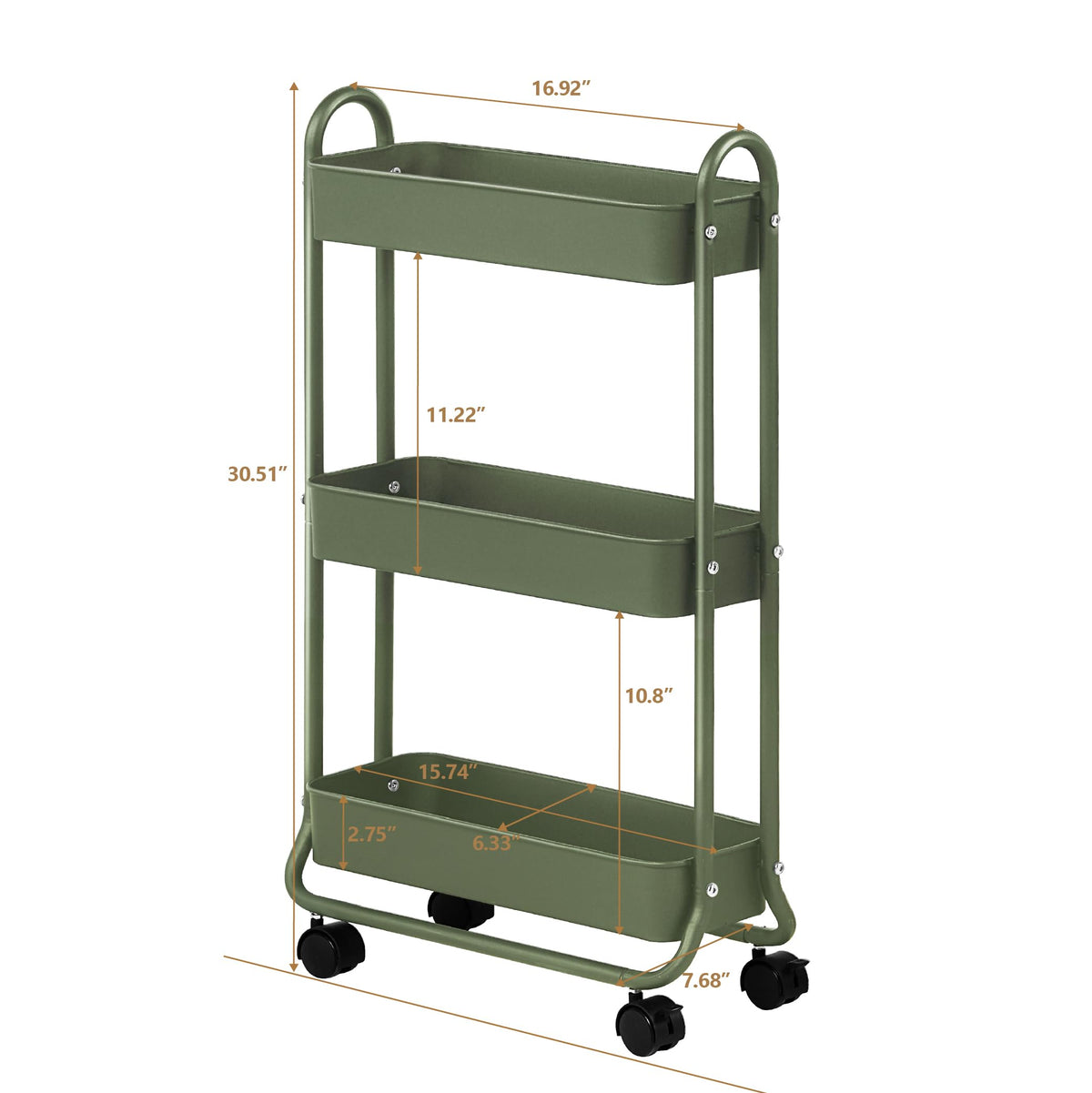 SunnyPoint Slim Rolling Storage Cart, 3 Tier Bathroom Storage Organizer Bathroom, Laundry Utility
