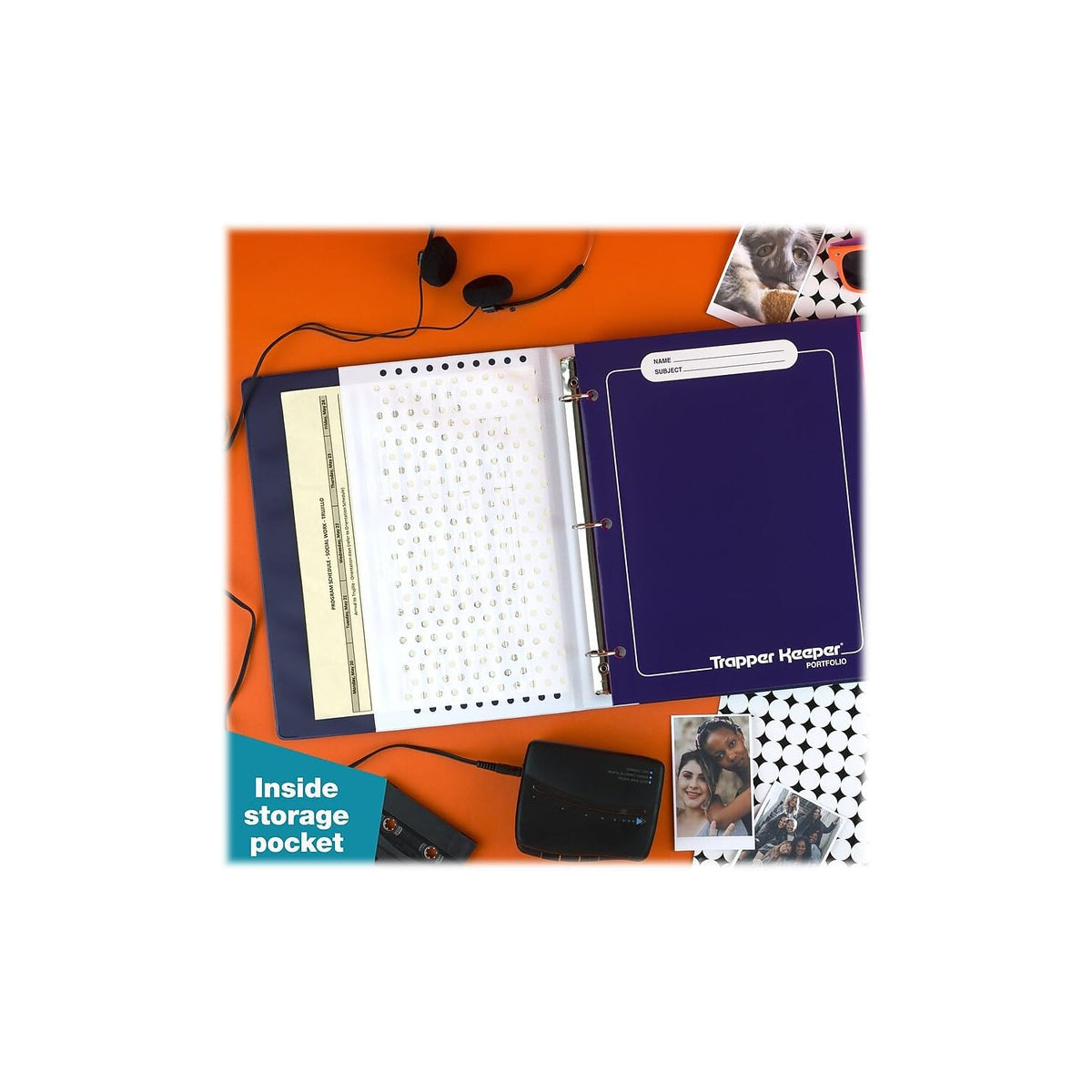 Mead Trapper Keeper Binder, Retro Design, 1 Inch Binder, 2 Folders and Extra Pocket, Metal Rings