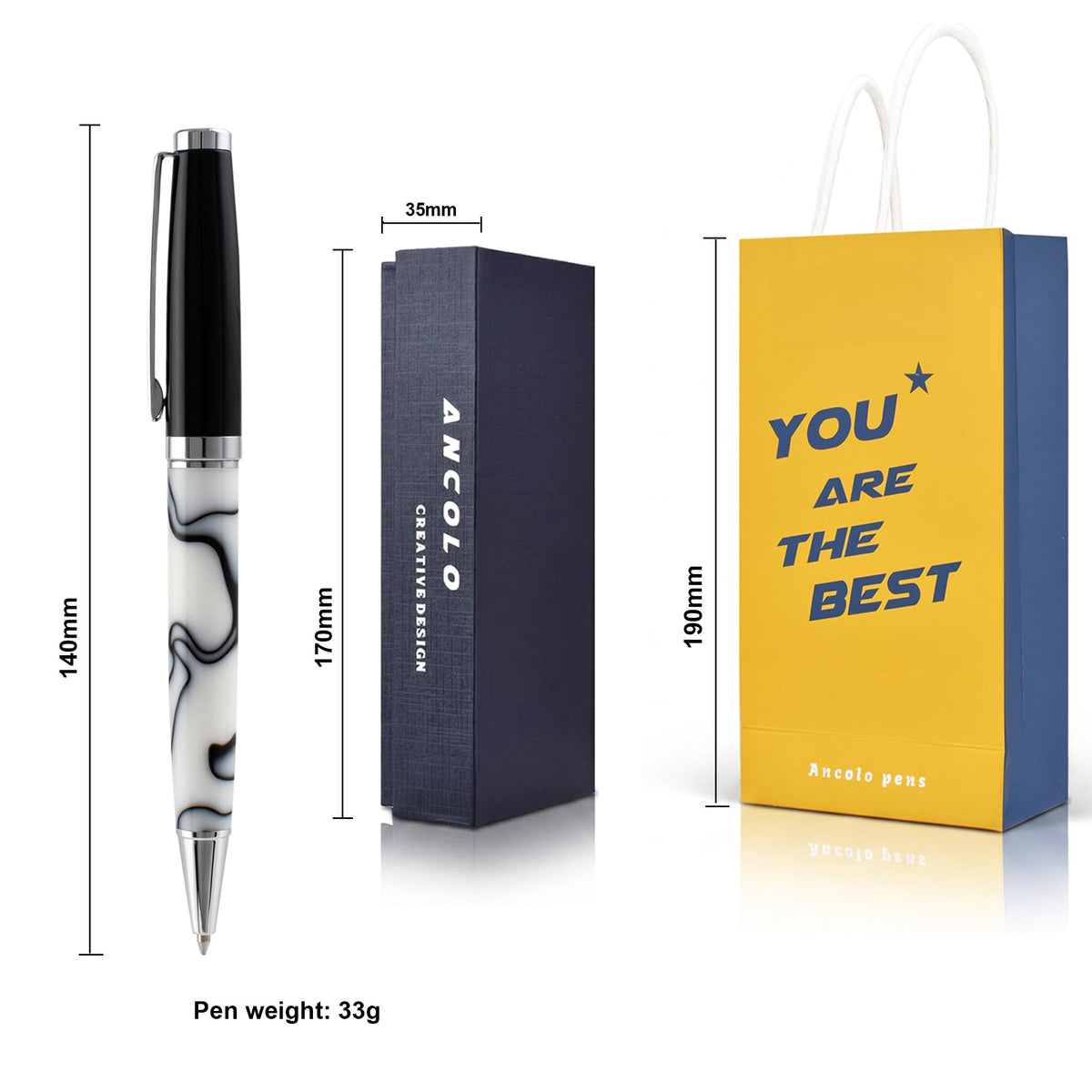 Ancolo Personalized Luxury Ballpoint Pen Fancy Nice Gift Pen set with Box