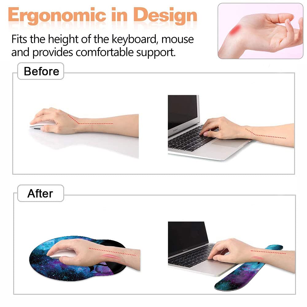 Keyboard Wrist Rest and Mouse Wrist Rest Pad Set with Coasters, Ergonomic Support, Non-Slip PU