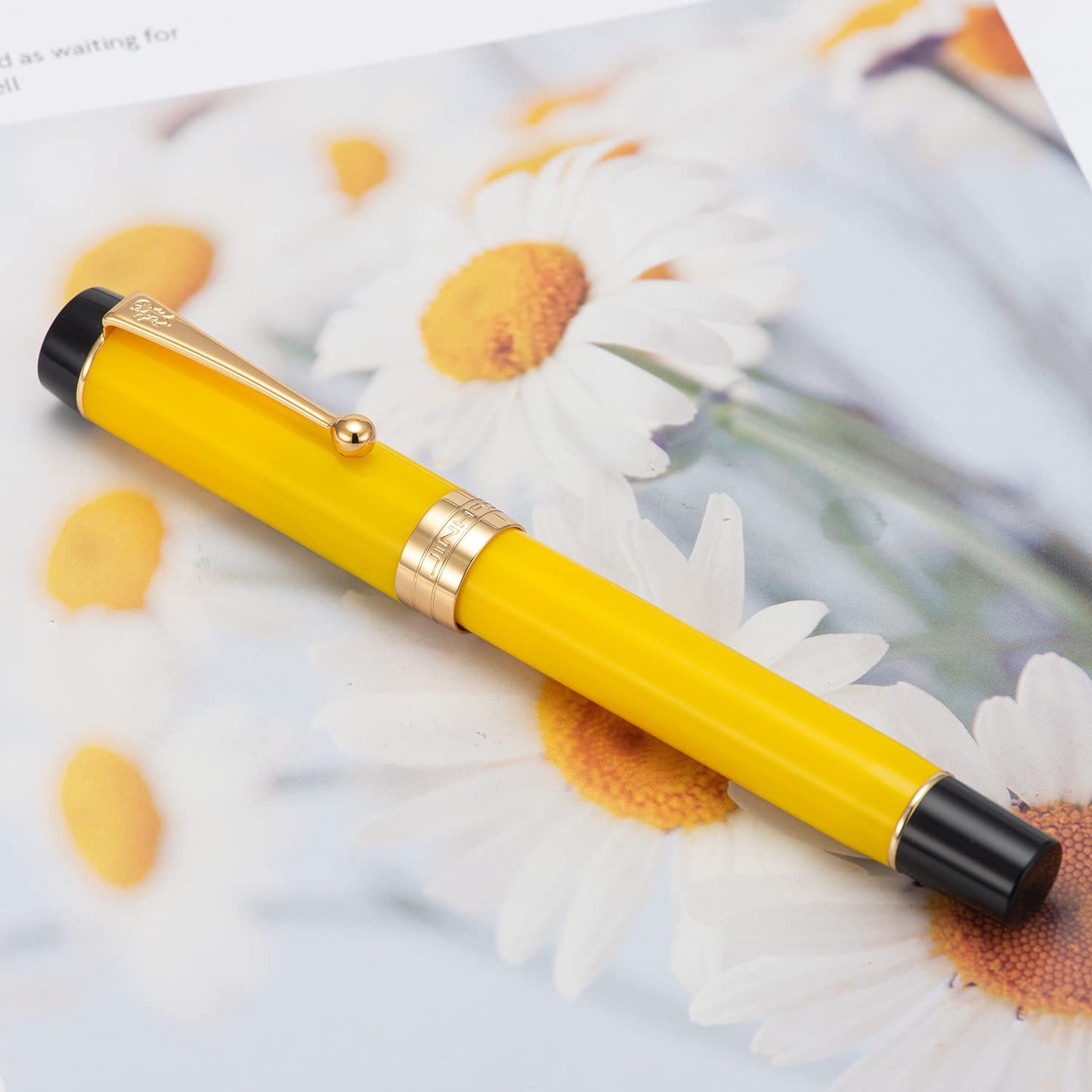 Jinhao 100 Classic Fountain Pen Bent Nib, Yellow Celluloid Fude Pen Calligraphy from Fine to Broad