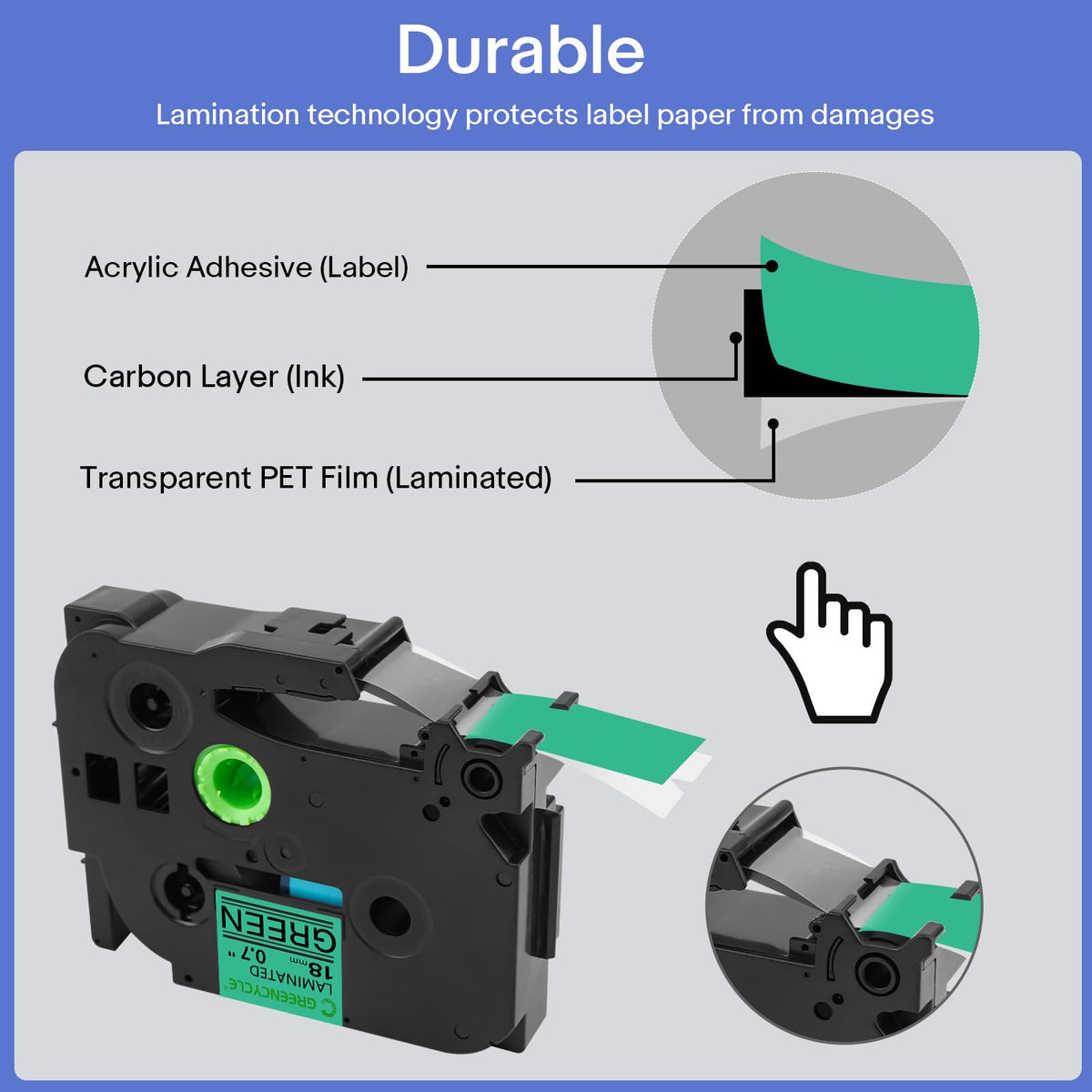 GREENCYCLE Compatible for TZe-741 TZ741 AZE Tape 18mm 0.7 Inch 3/4" Black on Green Laminated Label