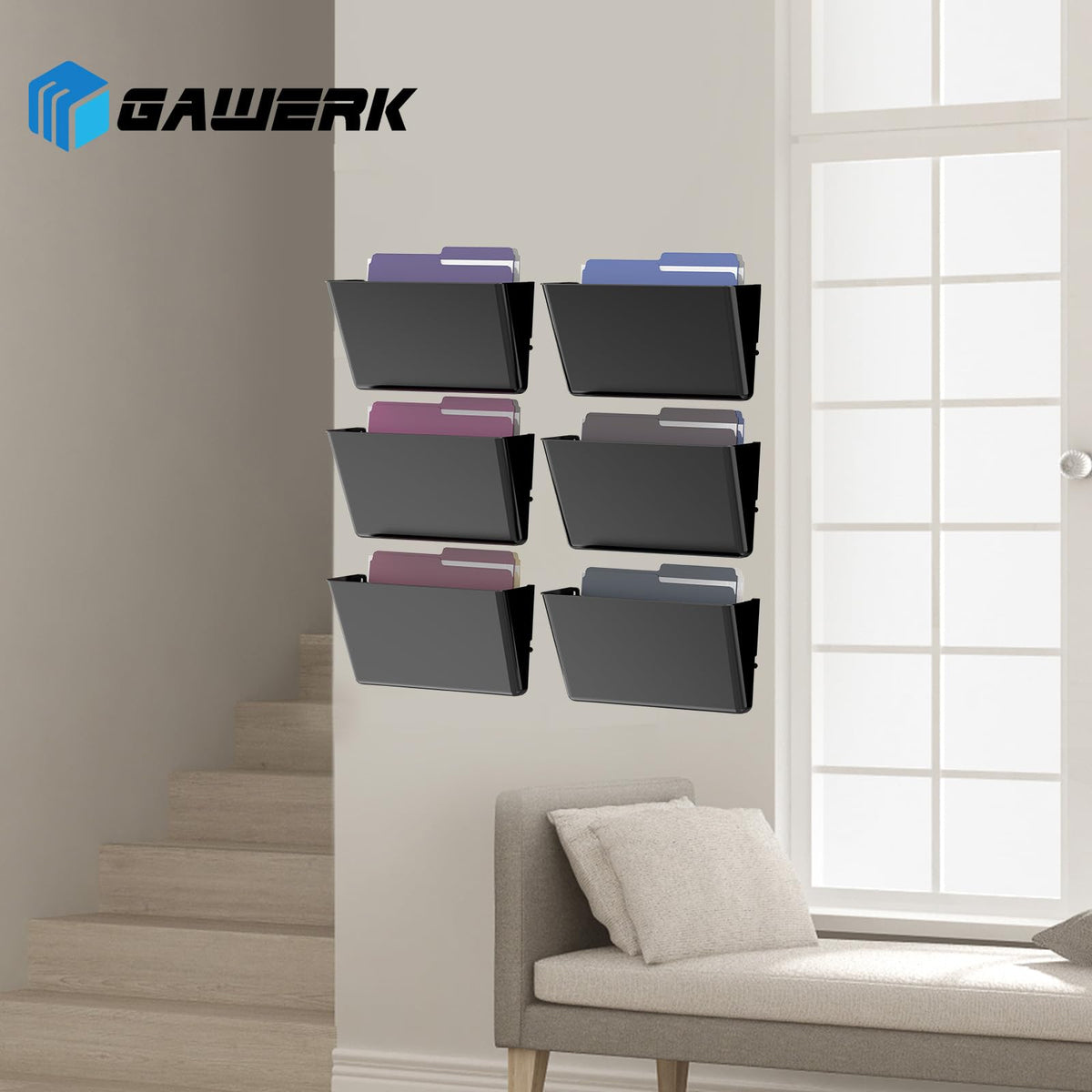 Gawerk Clear Acrylic Single Pocket, Plastic Hanging Wall Mount File Holder for Office Home (Black