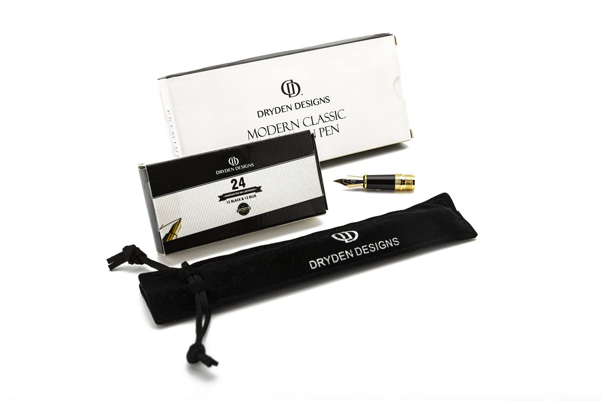 Dryden Designs Fountain Pen - Medium and Fine Nibs | Includes 24 Ink Cartridges and Ink Refill