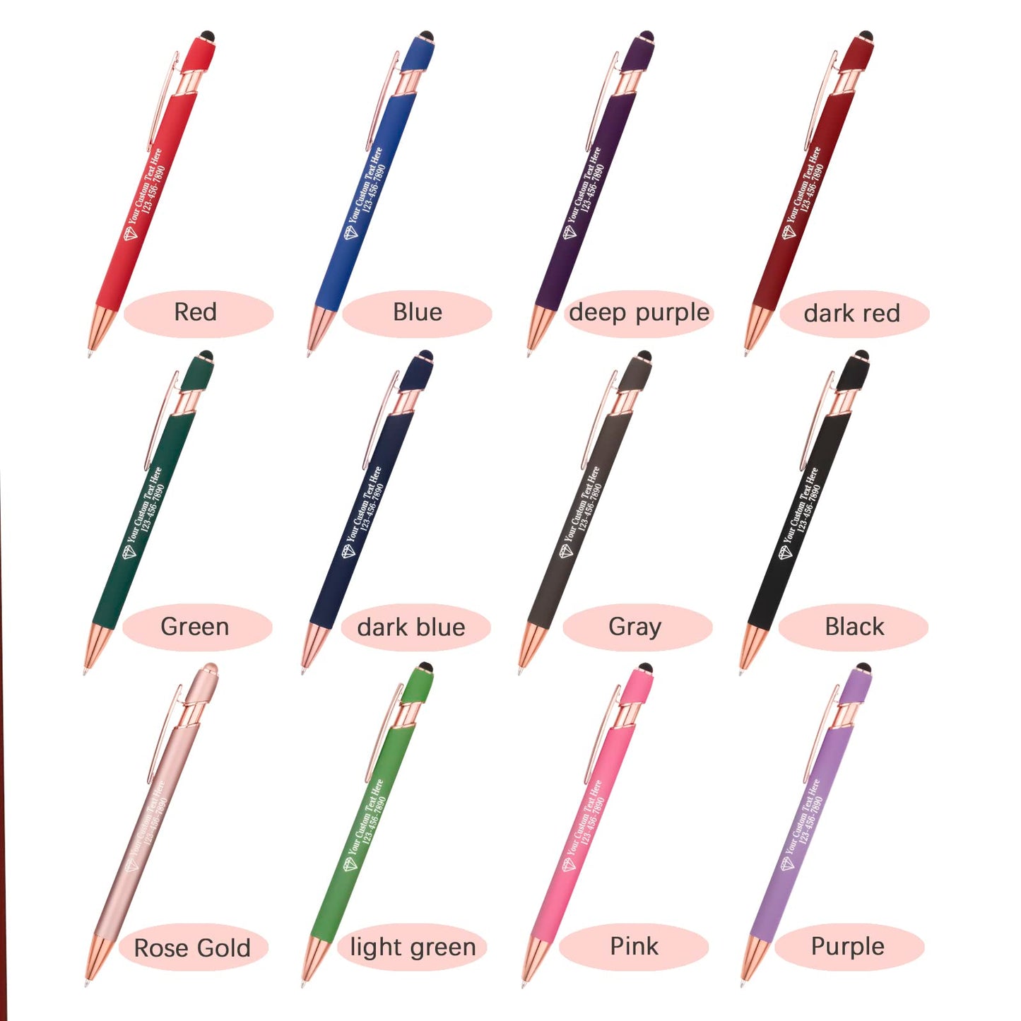 NGTSFLY 12 pcs Personalized Pens with Name or Logo Black Ink Custom Ballpoint Pen with Free