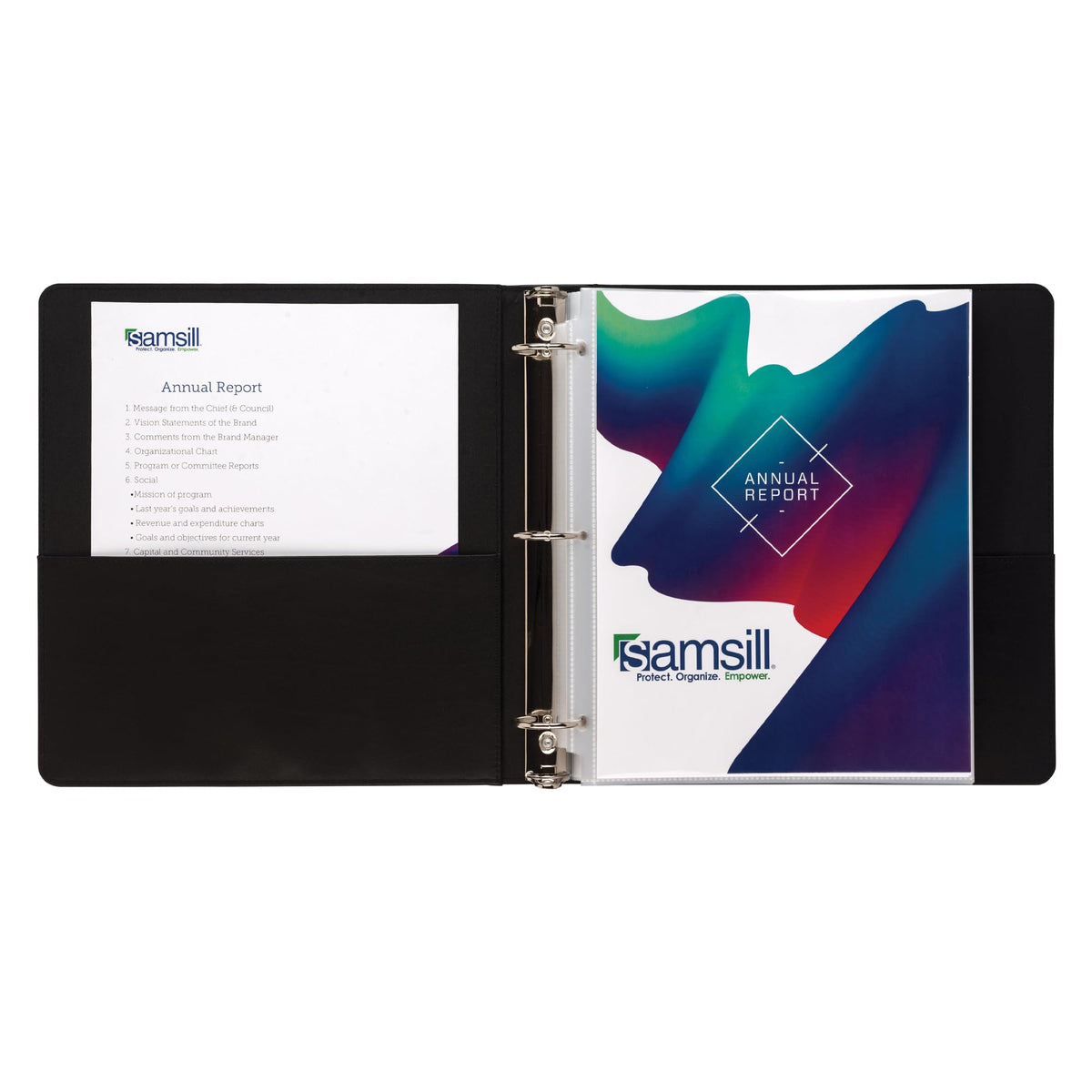 Samsill 1.5 Inch 3 Ring Binder, Leather, Black with Contrast Stitching, 8.5 x 11 Inch, 3 Rings