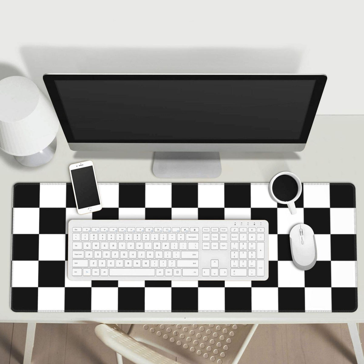 Giinly Checkered Black and White Gaming Mouse Pad, XXL Large Desk Mat