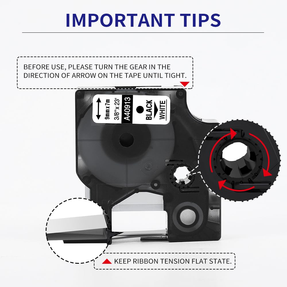 6-Pack Compatible Dymo 41913 (40913) 3/8" D1 Label Tape Black on White 9mm