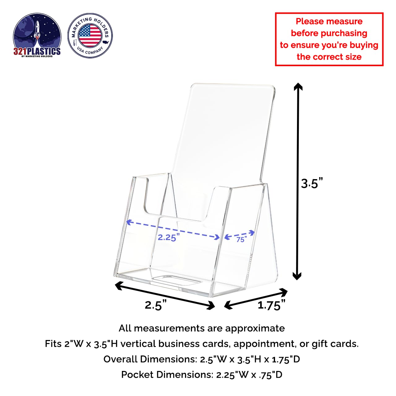 Marketing Holders 2 Pack Vertical Business Card Holder Desktop Display for 2" x 3.5" Appointment