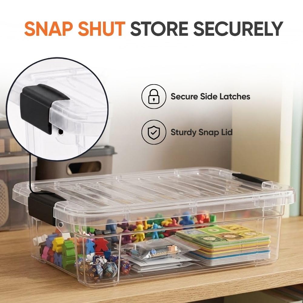 Superio 13.7 Quart Clear Plastic Storage Bin with Lid, Stackable Organizer Box, BPA-Free Storage