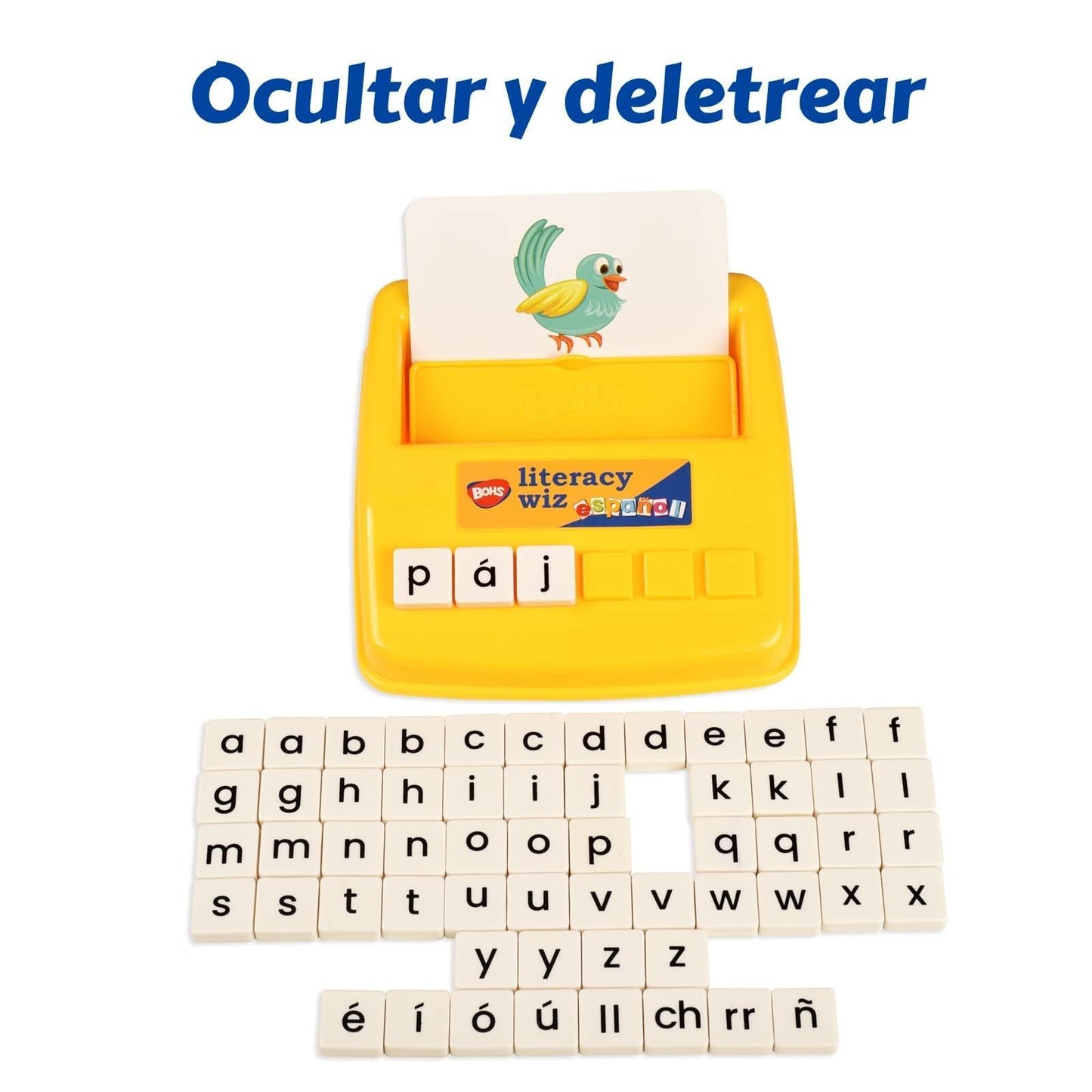 BOHS Spanish Flash Cards for Kids, 60-Card Spelling Game with 61 Tiles