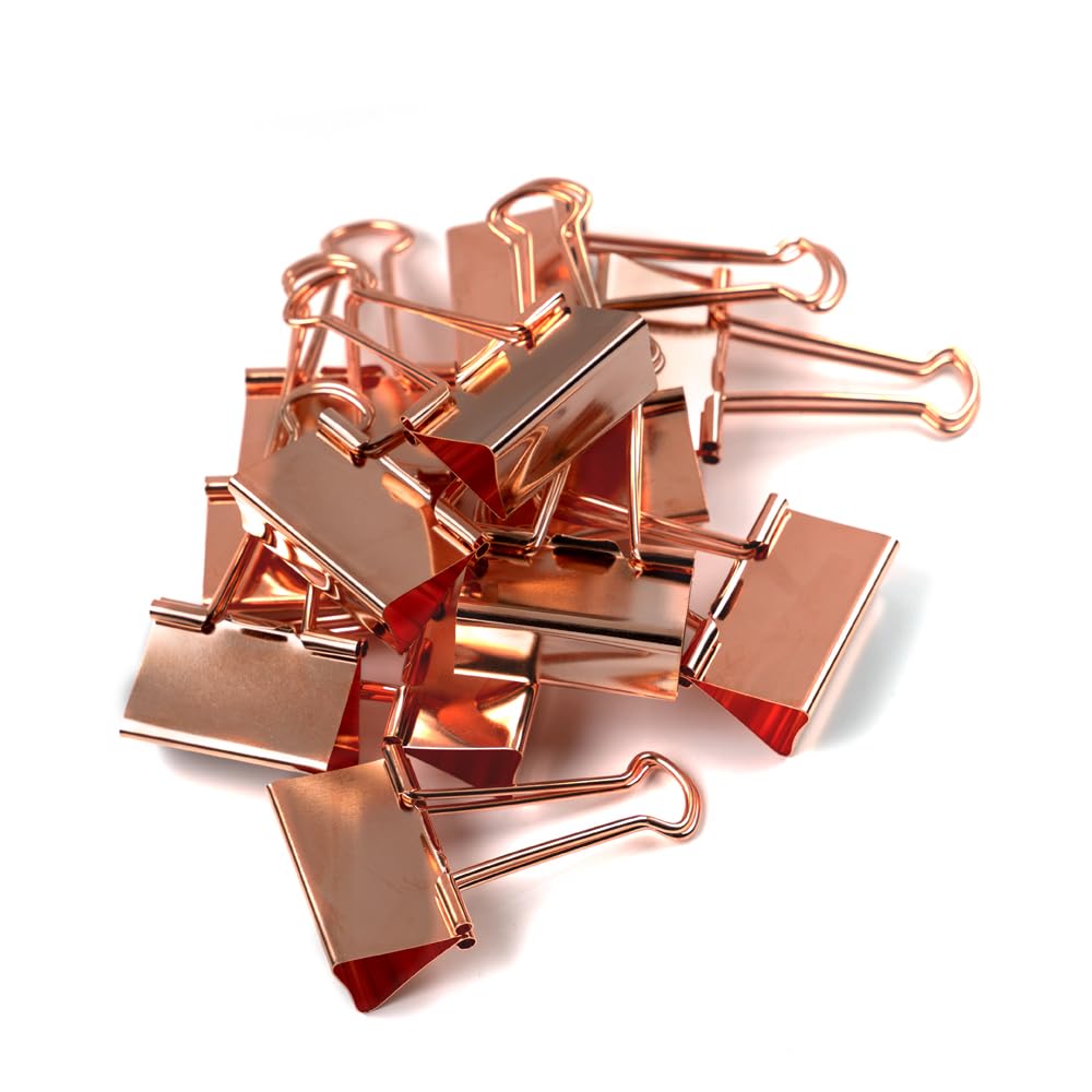 JAM PAPER Colorful Binder Clips - Large - 1 1/2 Inch (41 mm) - Rose Gold Binderclips - 12/Pack