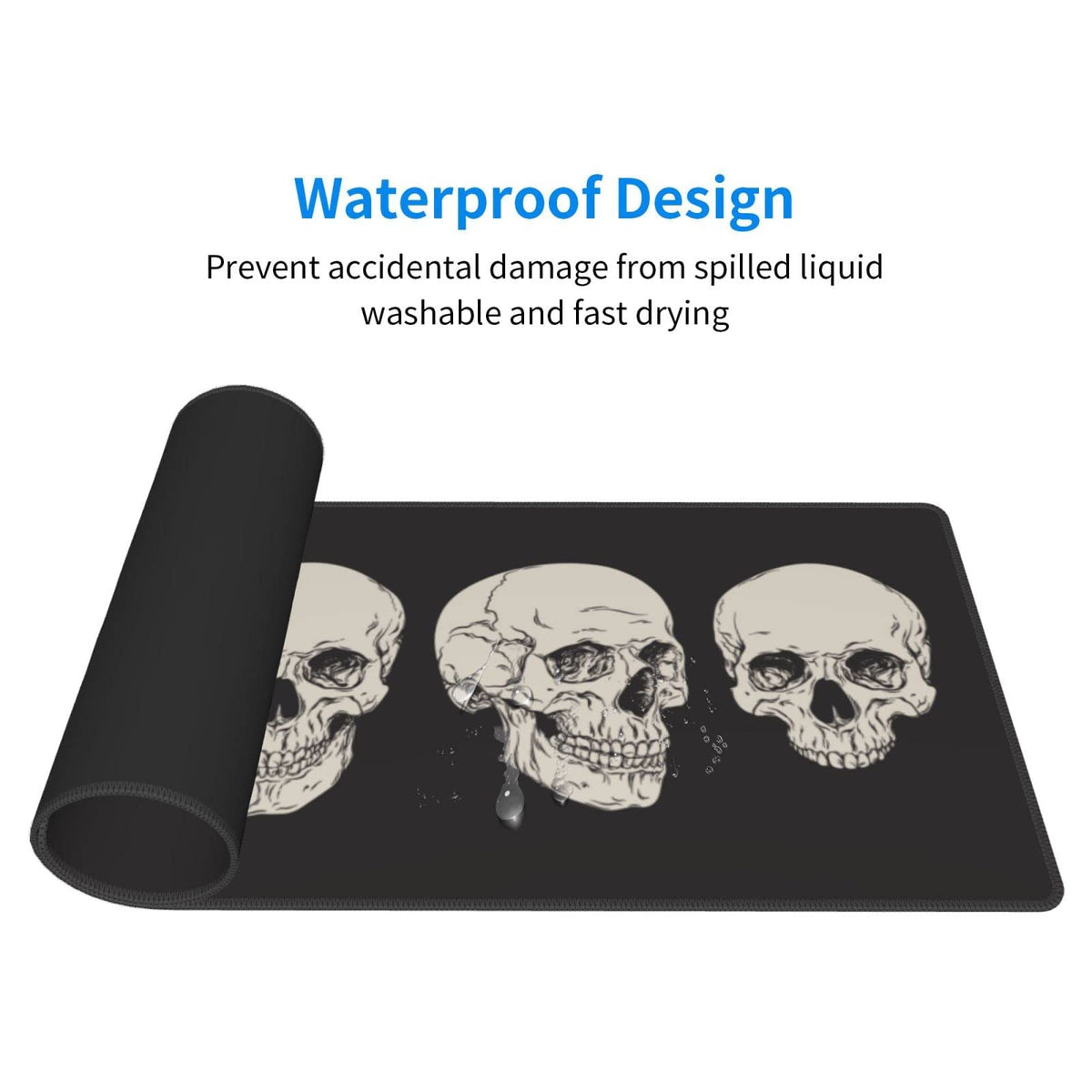Human Skull Gaming Mouse Pad Non Slip XL Large Mousepad Stitched Edge Rubber Base Desk Mat for
