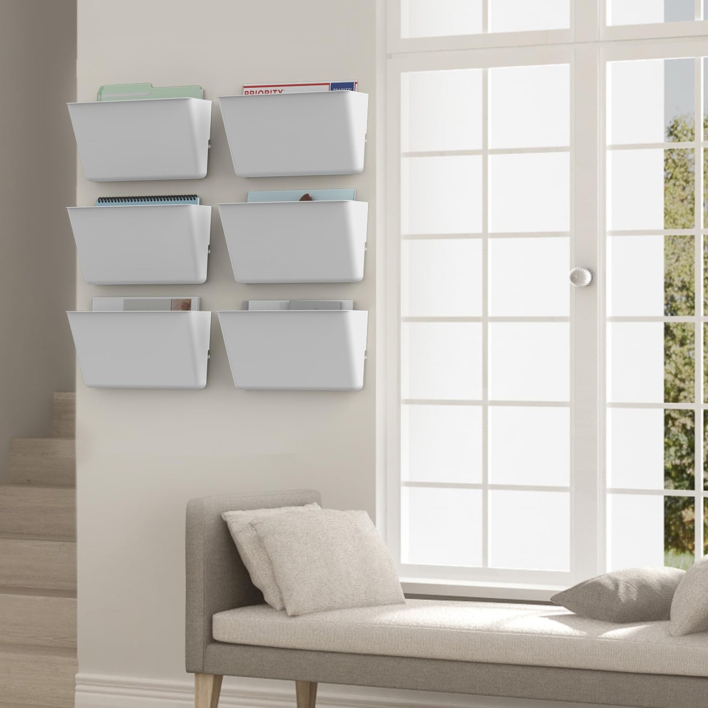 Gawerk Clear Acrylic Single Pocket, Plastic Hanging Wall Mount File Holder for Office Home (White