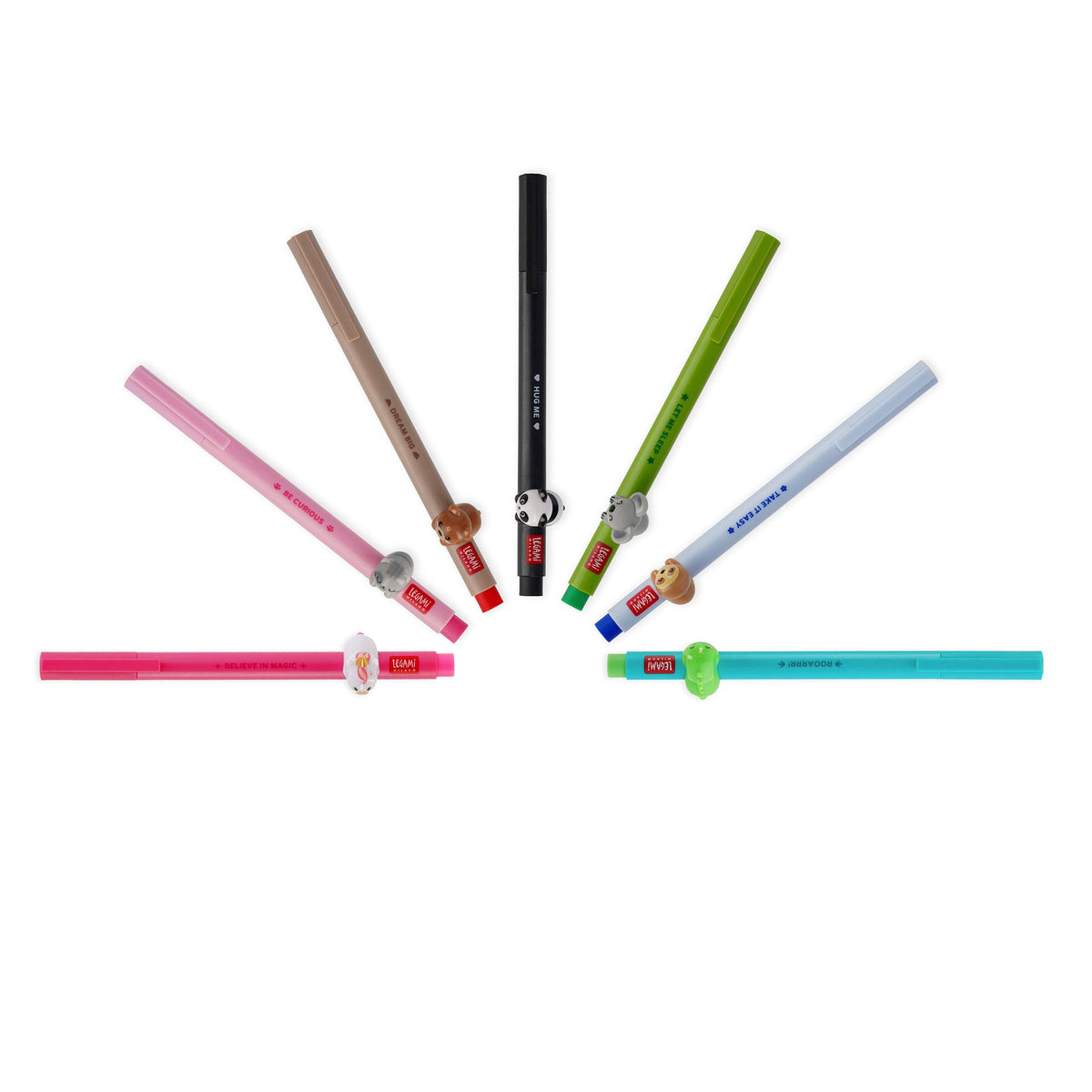 Legami - Gel Pen with Decorative Animal - Lovely Friends, Prevents Rolling, Green Ink, Removable