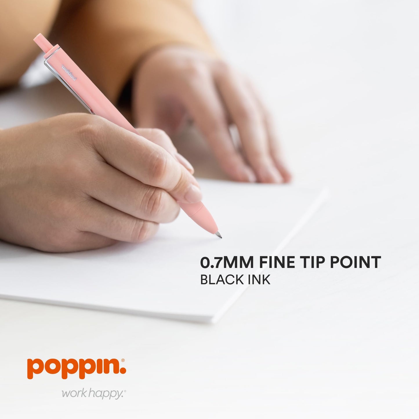 Poppin Stylish Retractable Gel Pens - Fine Point, 0.7mm Tip, Smooth Writing Ink, Metal Clip