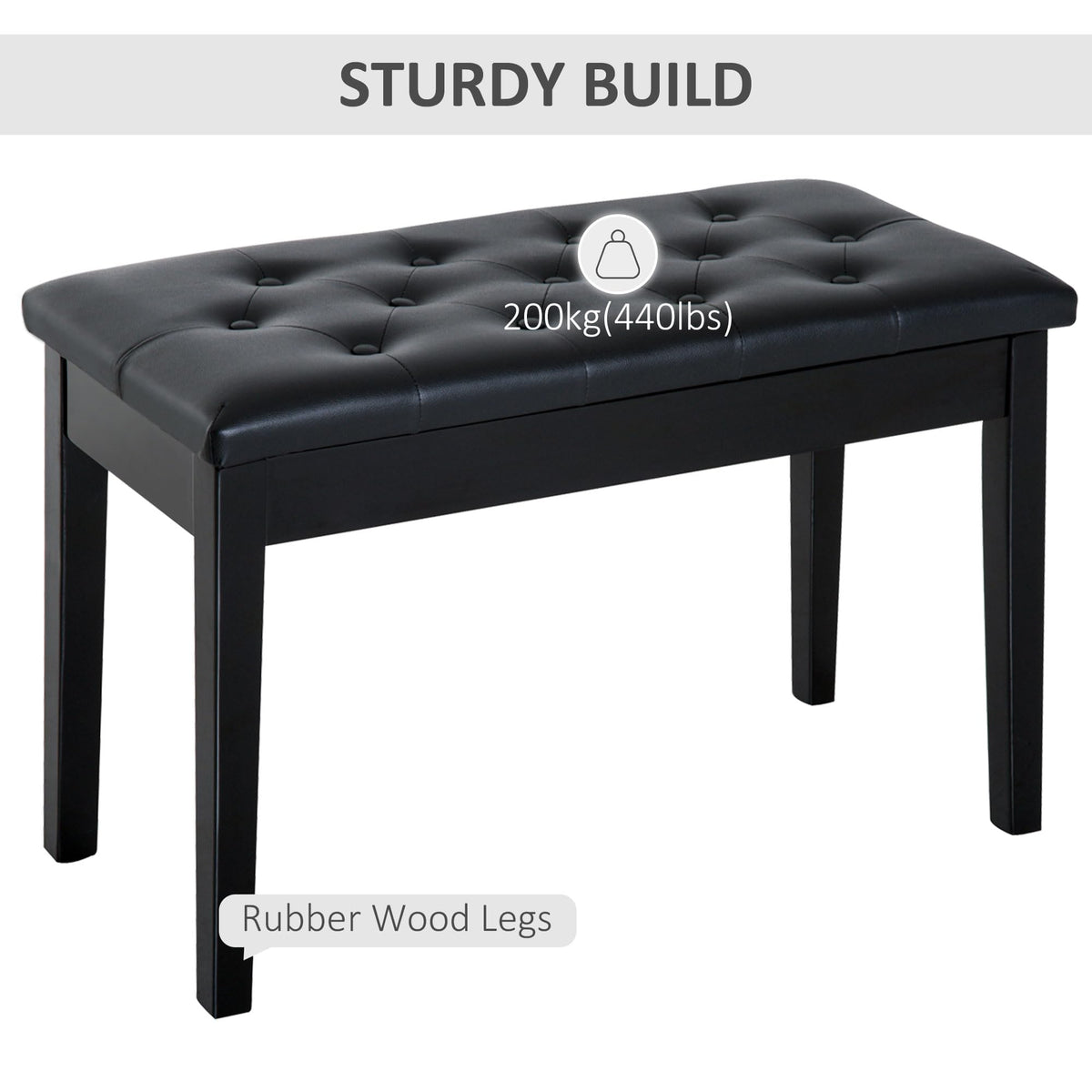 HOMCOM Piano Bench with Faux Leather Padded Cushion, Black