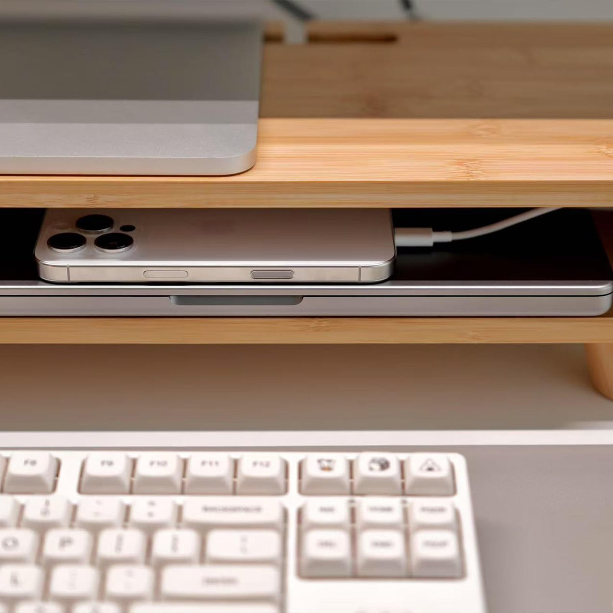 ROCDEER Bamboo Monitor Stand Riser with Drawer