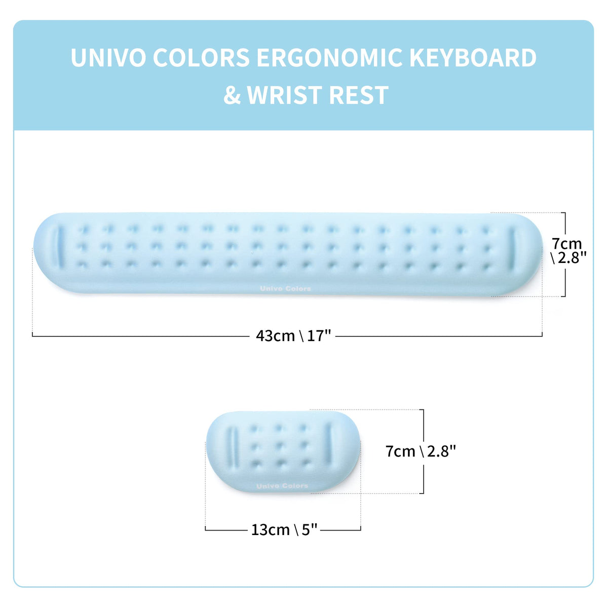 UnivoColors Light Blue Keyboard Wrist Support and Mouse Wrist Rest Set, Made of Memory Foam Soft