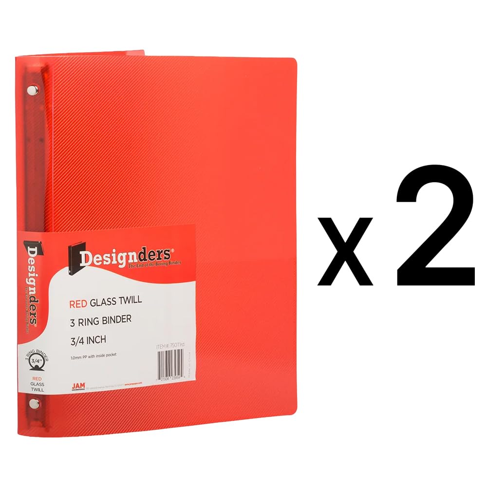 JAM PAPER Plastic 0.75 inch Binders - Red 3 Ring Binders - 2/Pack