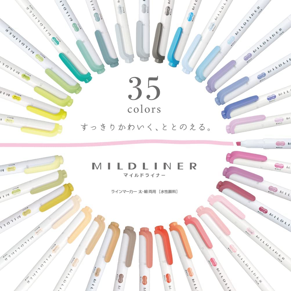ZEBRA WKT7-35C Highlighter, Mildliner, 35 Color Set, Gift Box Included