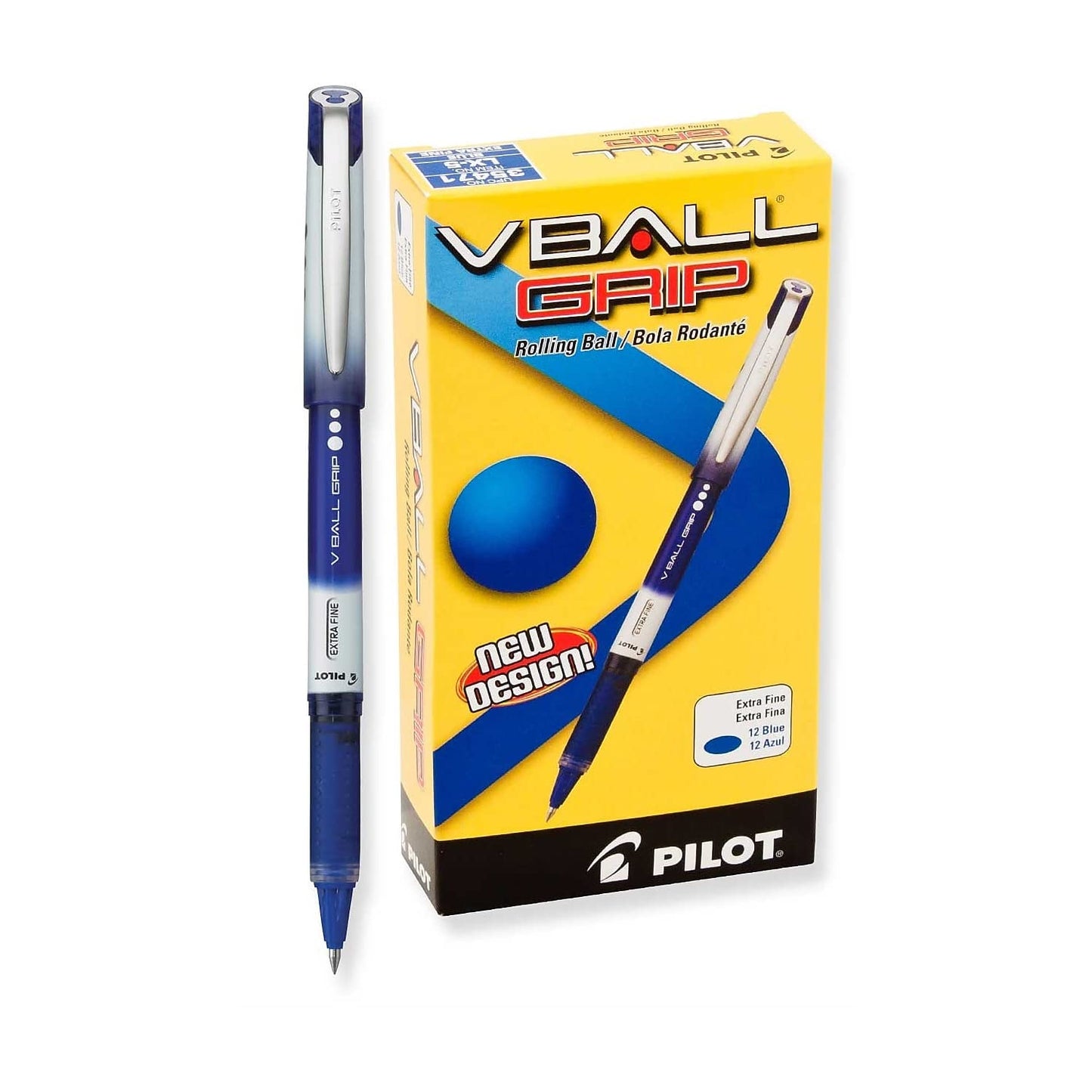 PILOT VBall Grip Liquid Ink Rolling Ball Stick Pens, Blue Ink, 12-Pack
