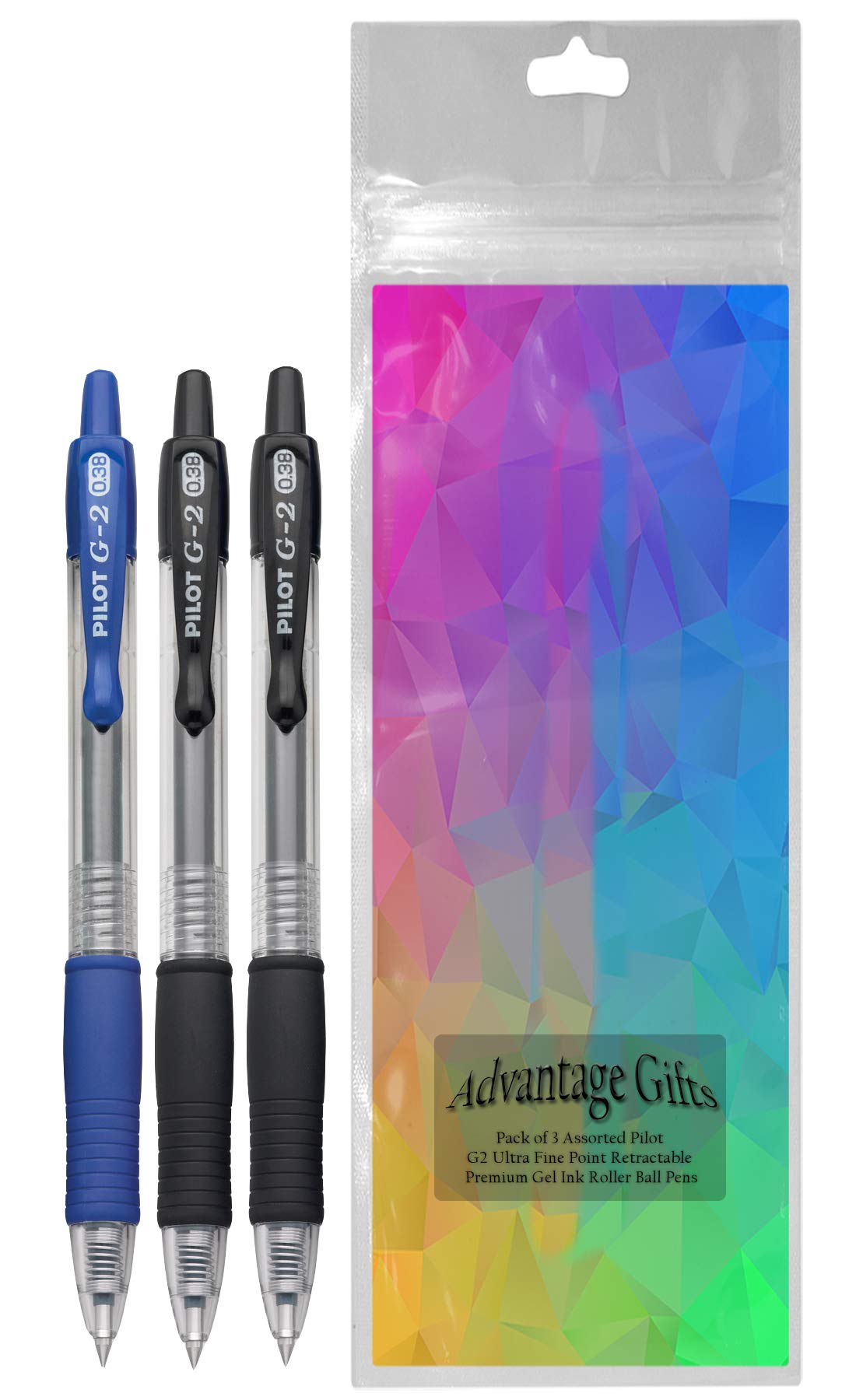 Advantage Gifts G2 Retractable Premium Gel Ink Roller Ball Pens Ultra Fine Point (.38mm) Black/Blue