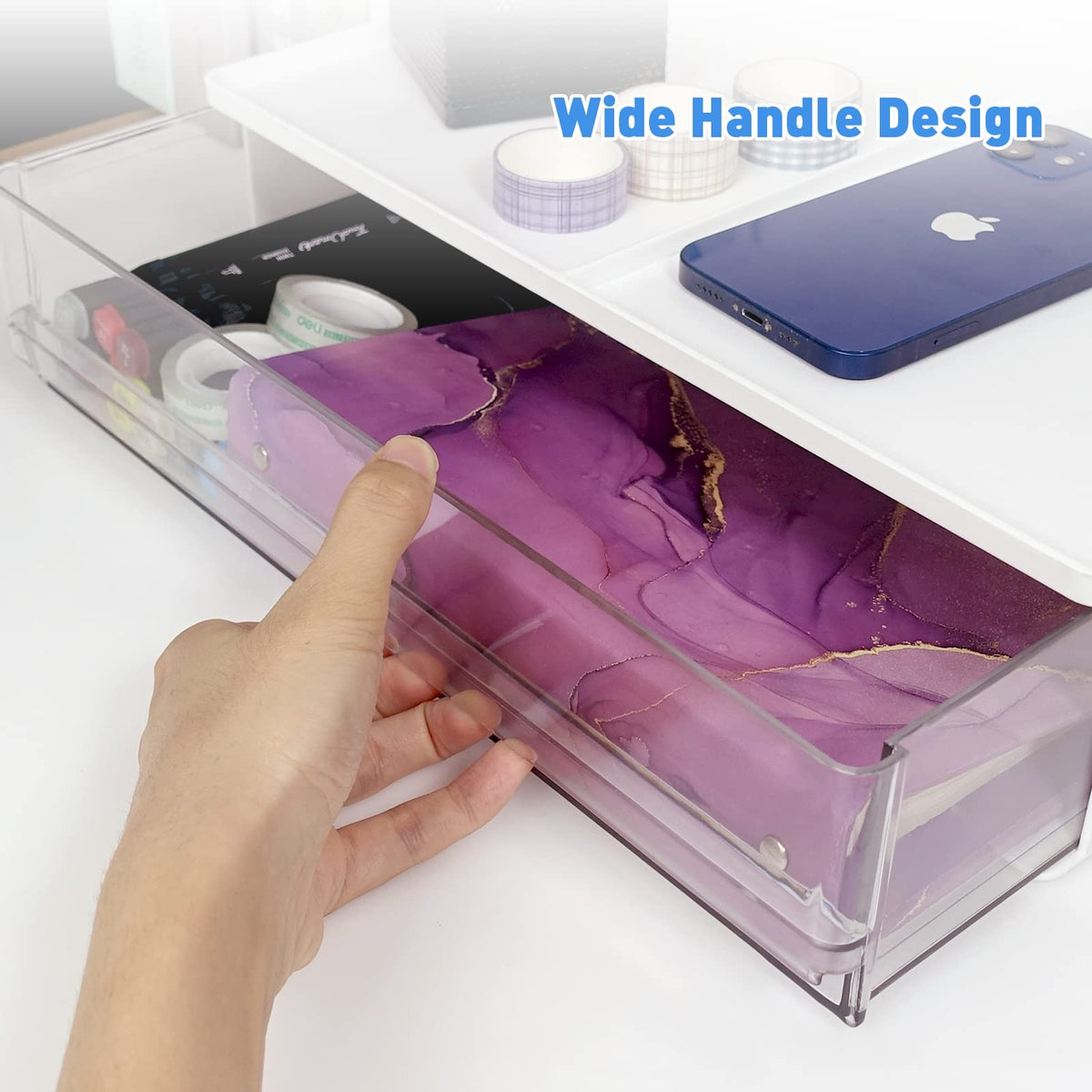 Harhana Printer Paper Holder Desk Organizer with Drawer, Stackable Desktop Storage Drawers 13.5